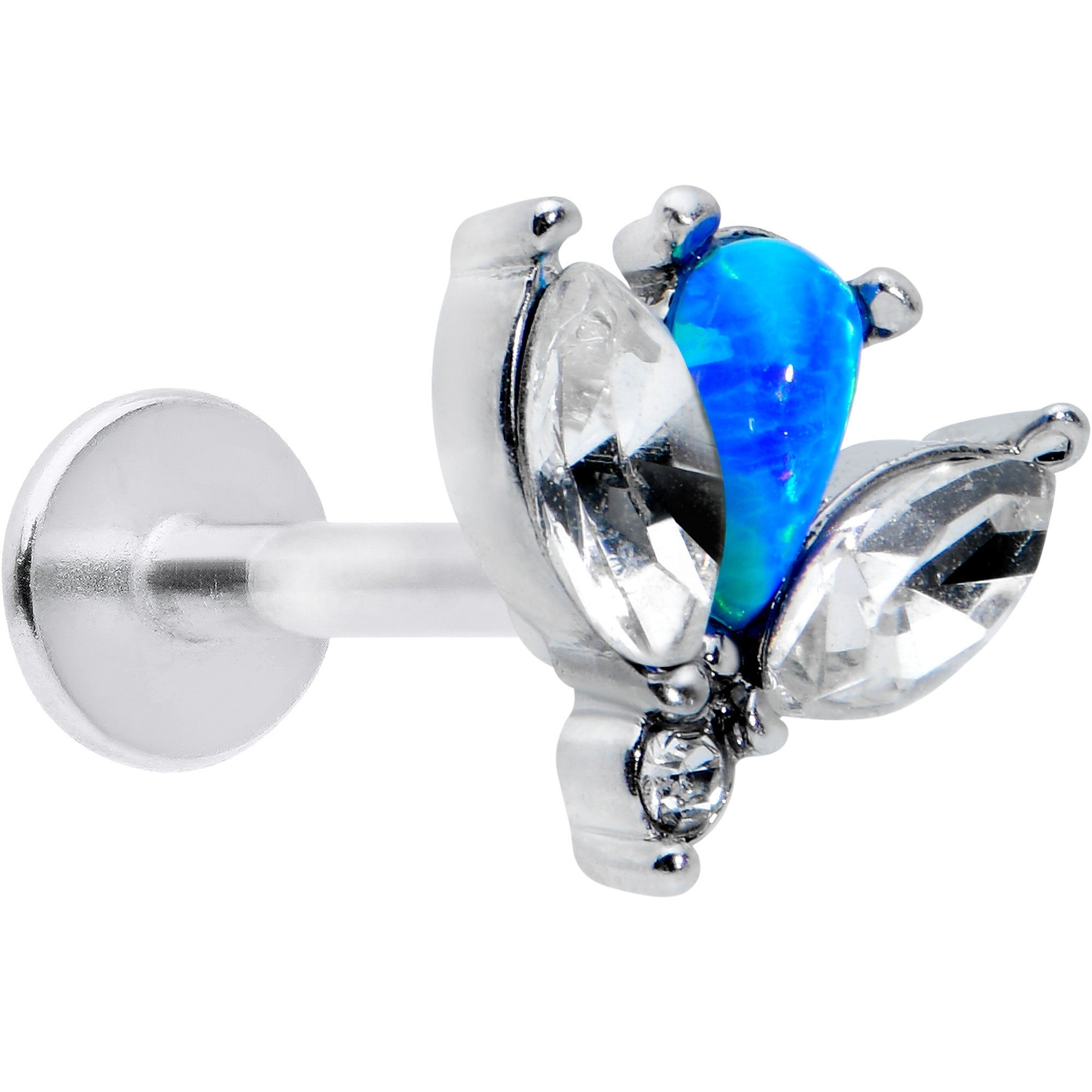 16 Gauge 5/16 Blue Synthetic Opal Style Flower Labret Monroe Tragus