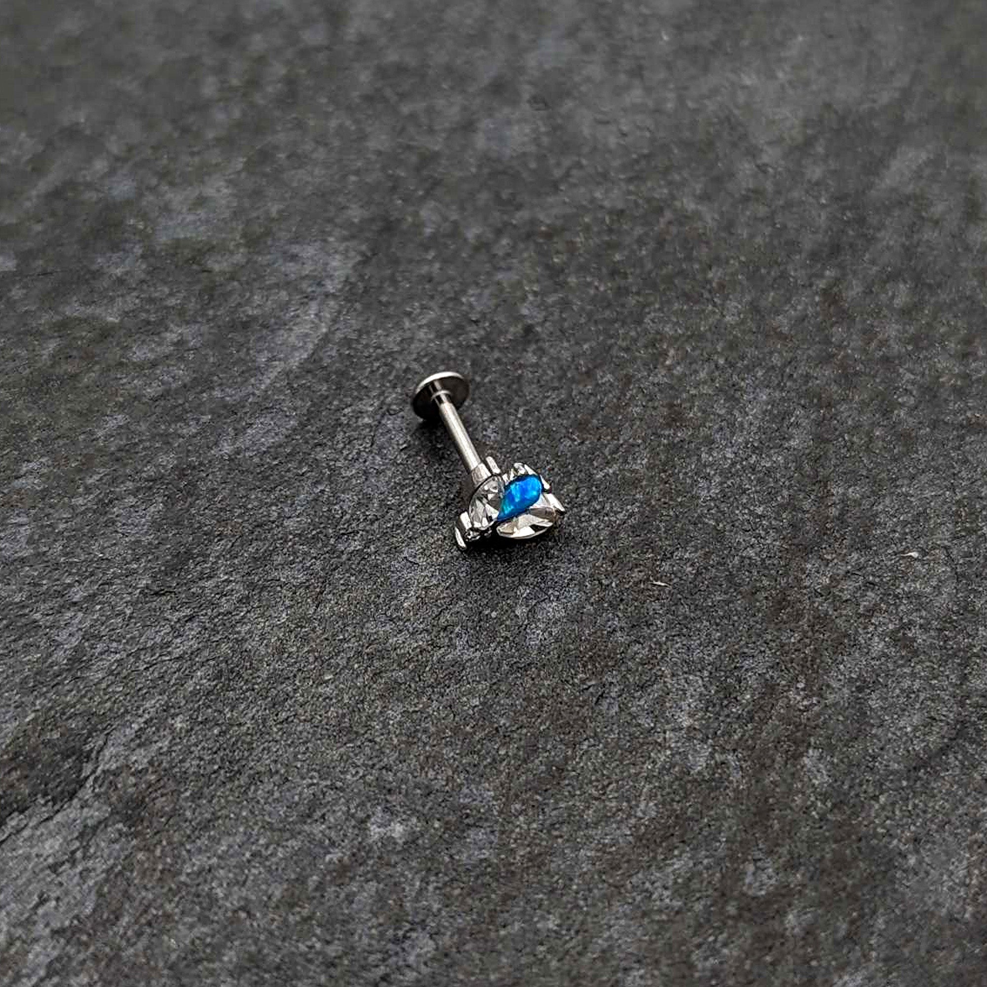 16G 5/16 Blue Synthetic Opal Style Flower Labret Monroe Tragus