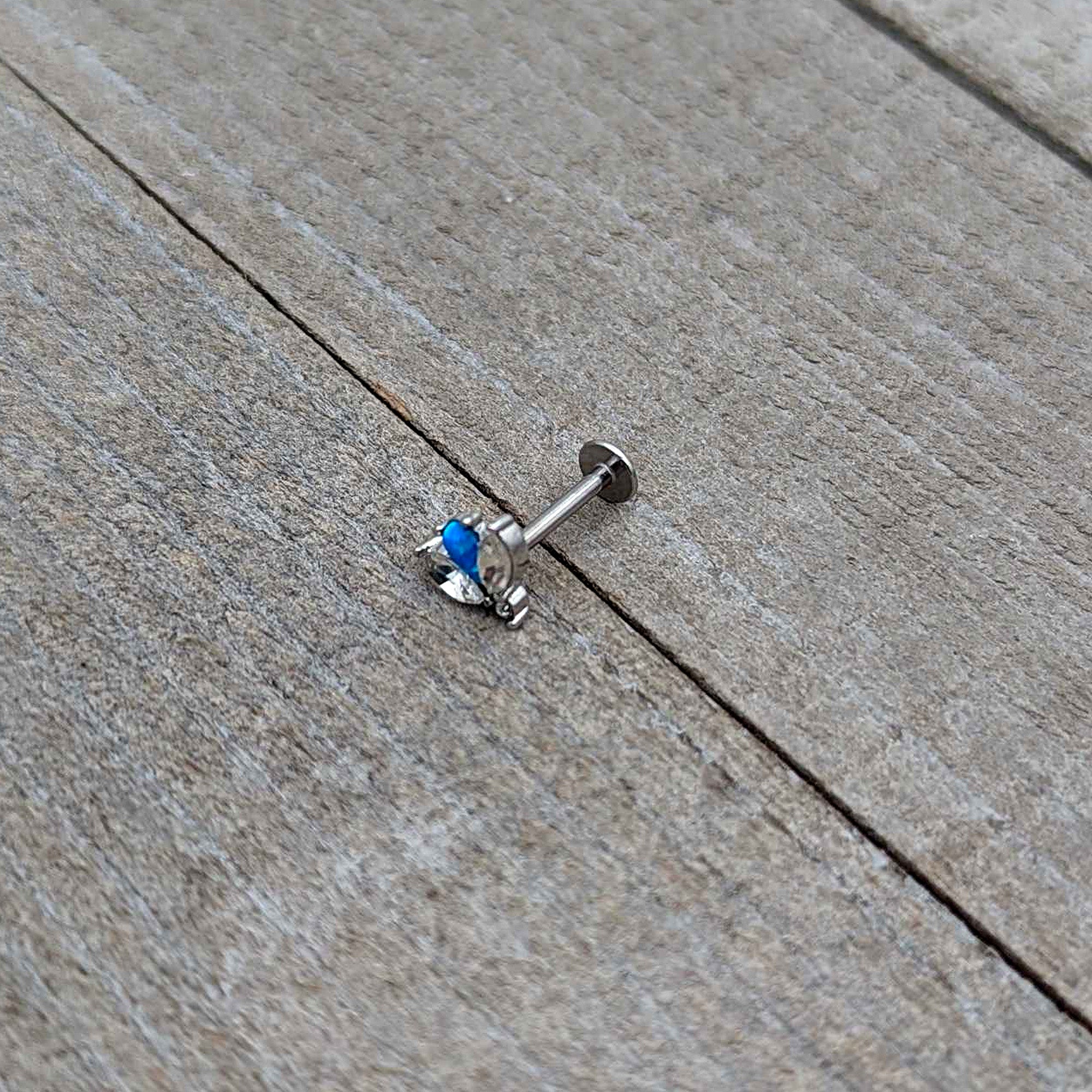 16G 5/16 Blue Synthetic Opal Style Flower Labret Monroe Tragus