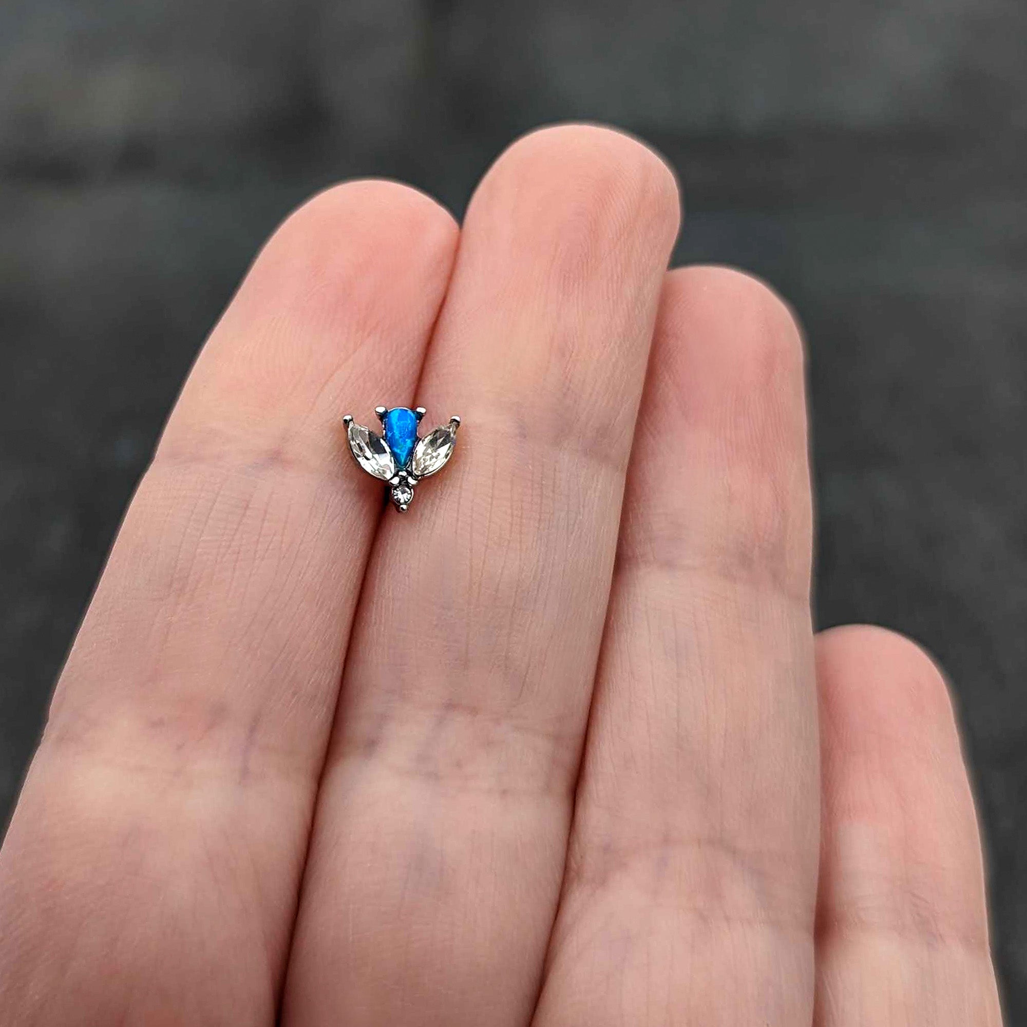 16G 5/16 Blue Synthetic Opal Style Flower Labret Monroe Tragus