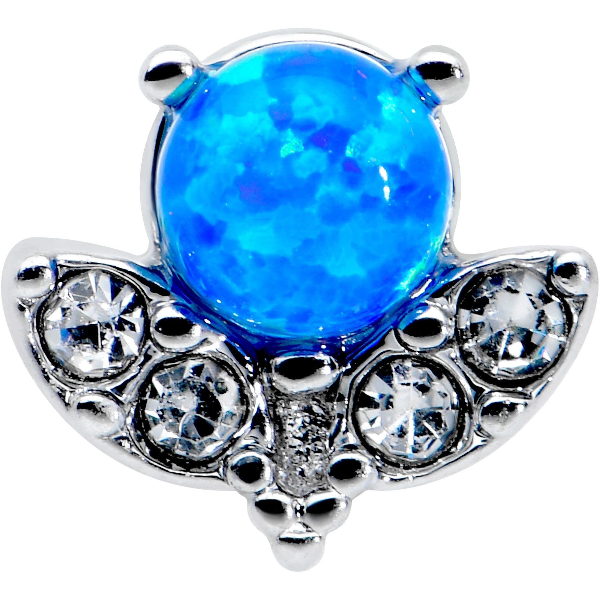 20G 1/4 Blue Synthetic Opal Style Flower L Shape Nose Ring