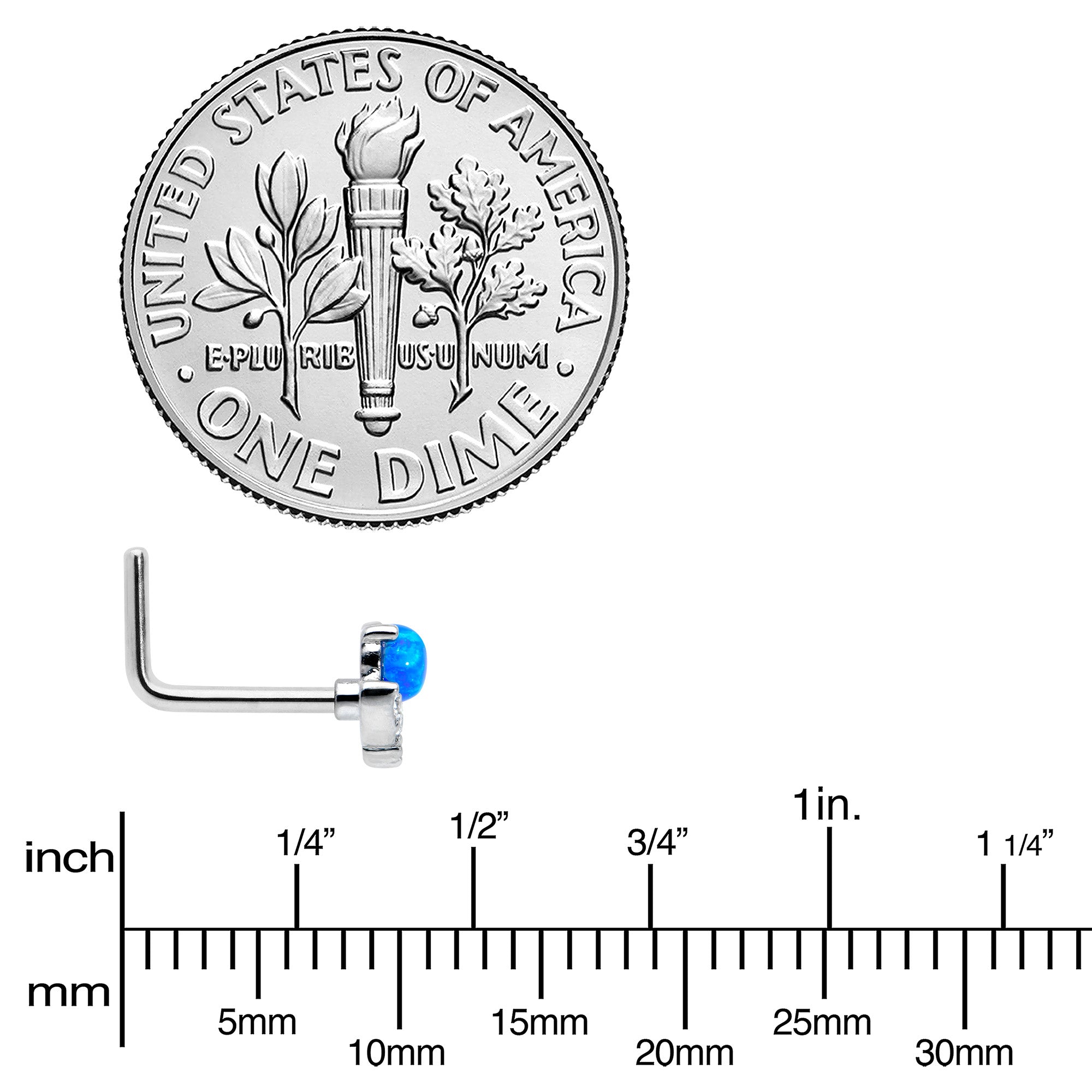 20G 1/4 Blue Synthetic Opal Style Flower L Shape Nose Ring