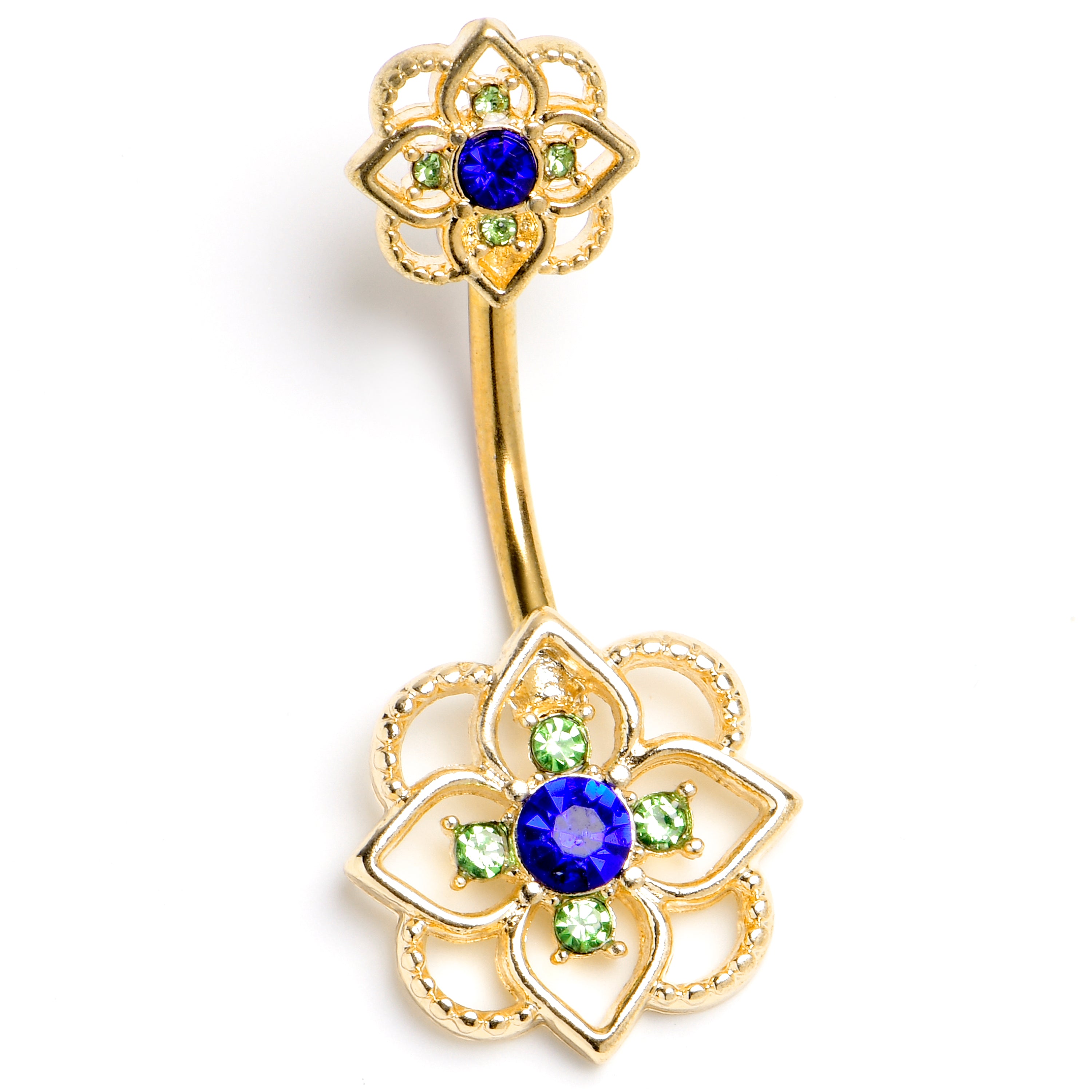 Blue Gem Gold Tone Celtic Style Double Mount Belly Ring