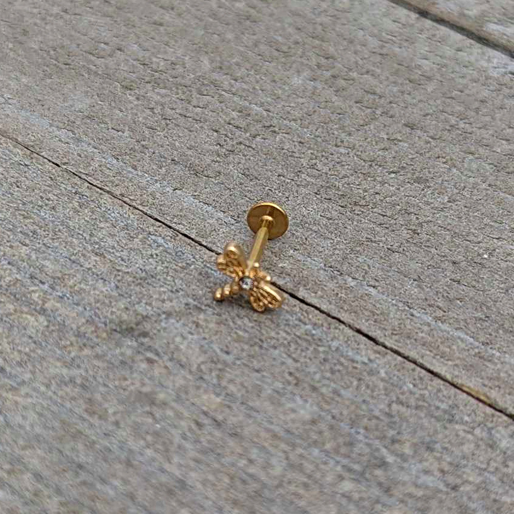 16G 5/16 Clear Gem Gold Hue Flying Dragonfly Labret Monroe Tragus