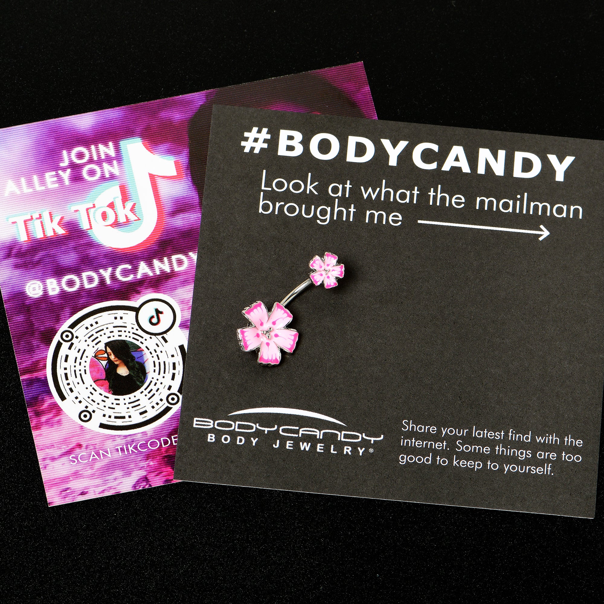 Pink Flower Textured Center Double Mount Belly Ring