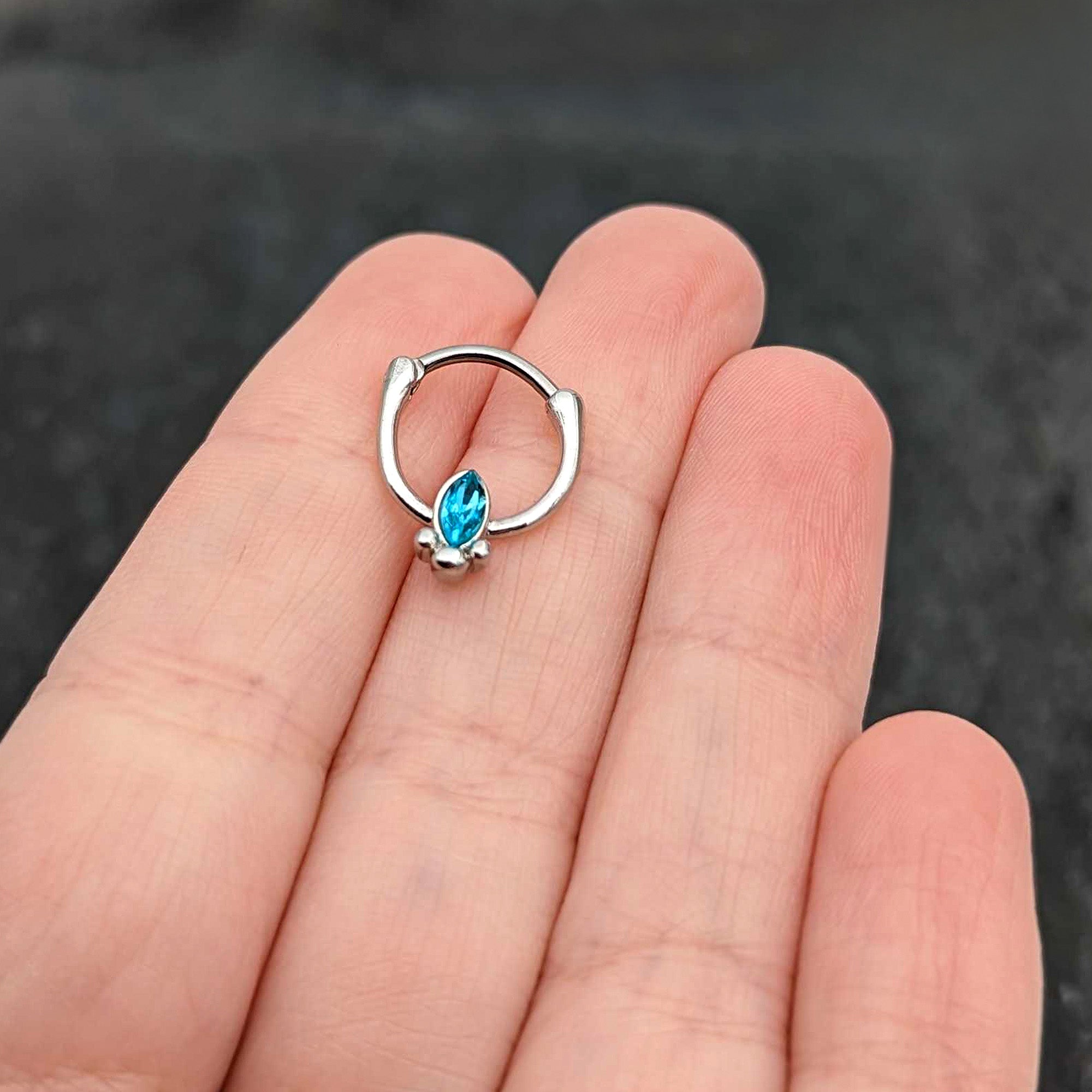 16G 5/16 Blue Gem Deco Oval Cartilage Clicker