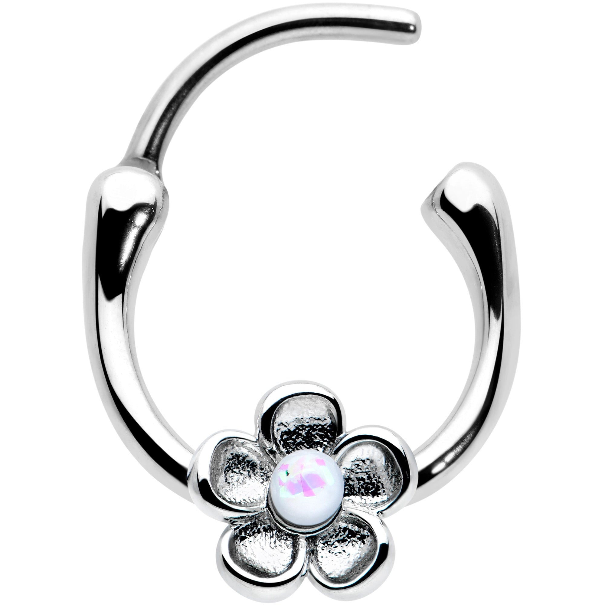 16G 5/16 White Faux Opal Sweetheart Flower Cartilage Clicker