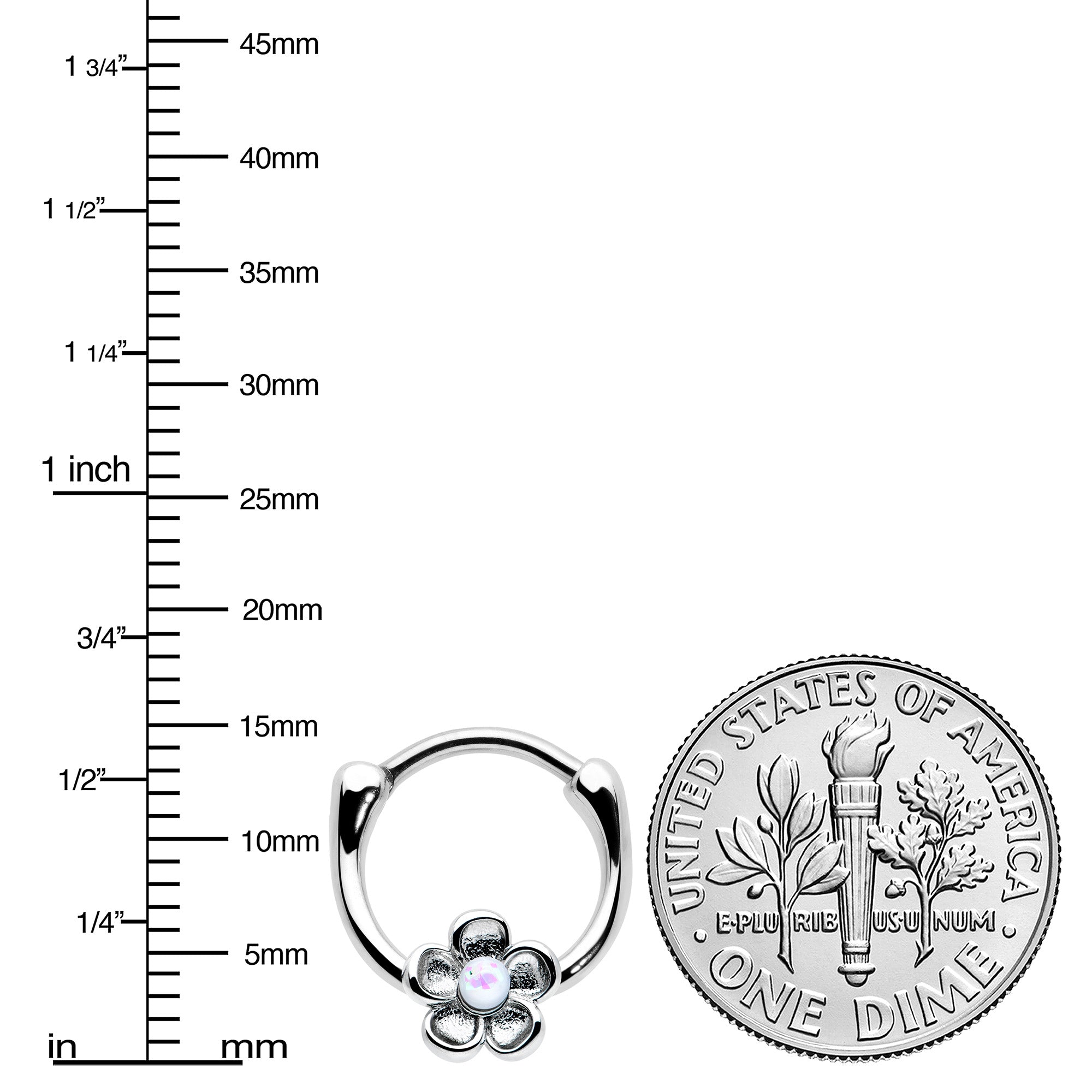 16G 5/16 White Faux Opal Sweetheart Flower Cartilage Clicker