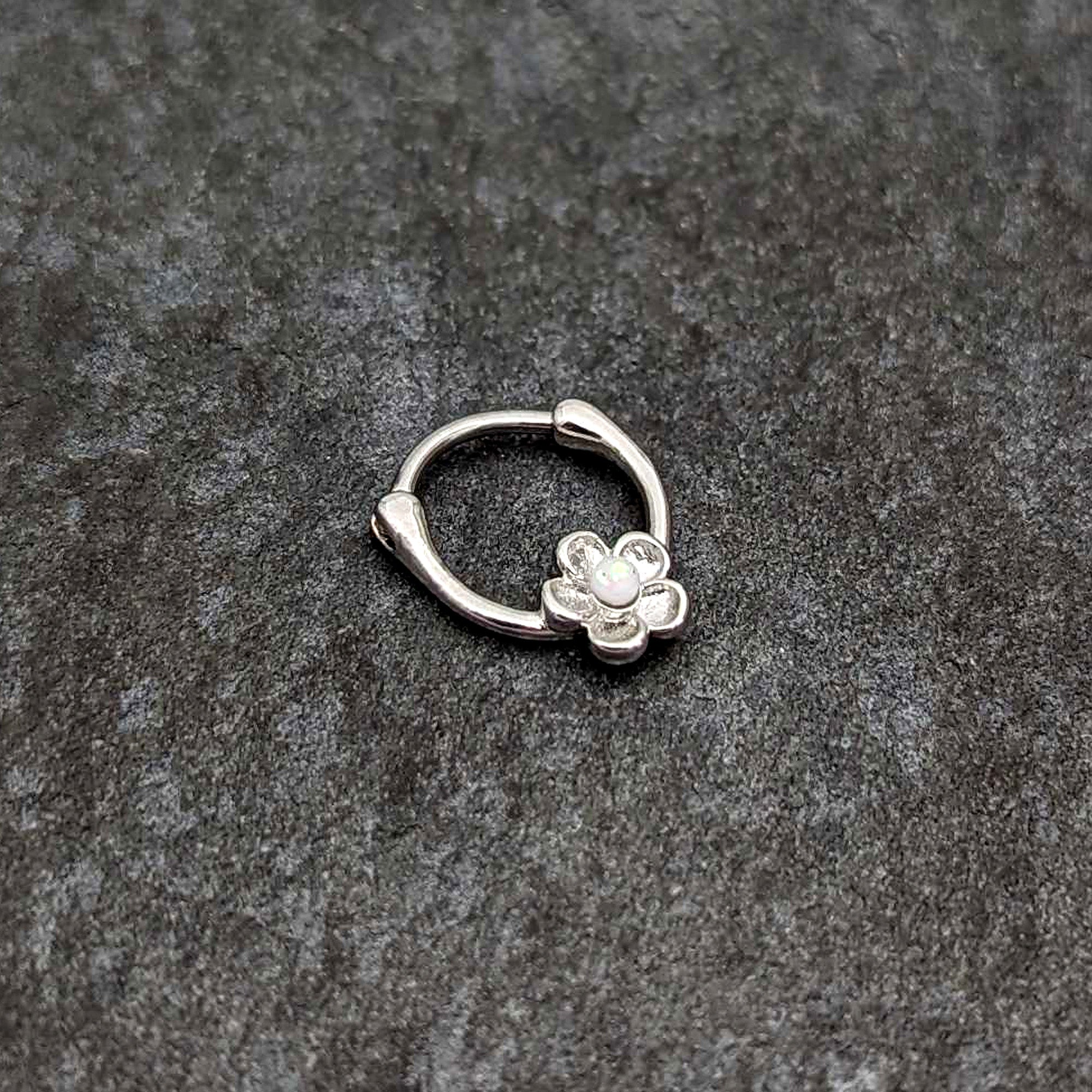 16G 5/16 White Faux Opal Sweetheart Flower Cartilage Clicker