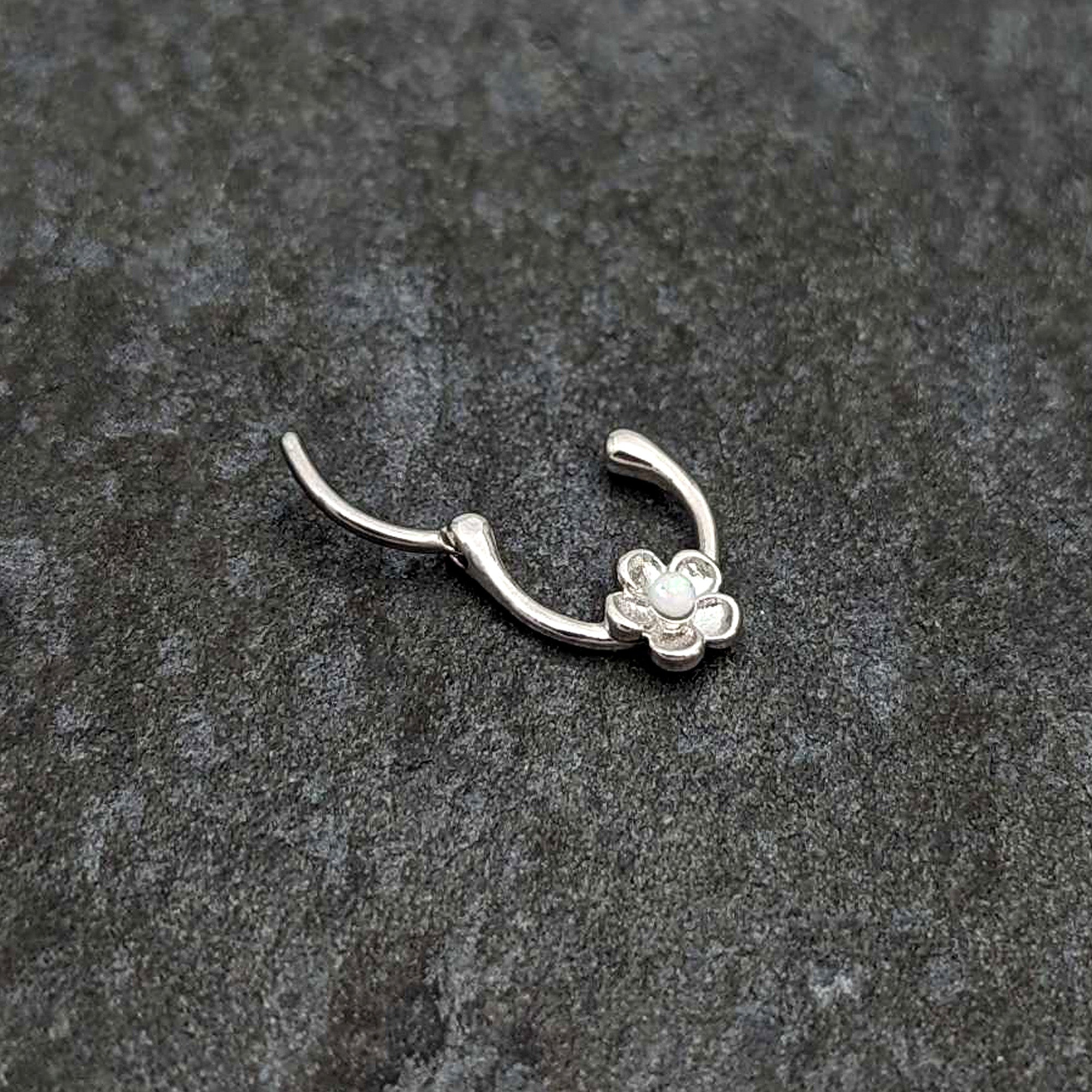 16G 5/16 White Faux Opal Sweetheart Flower Cartilage Clicker
