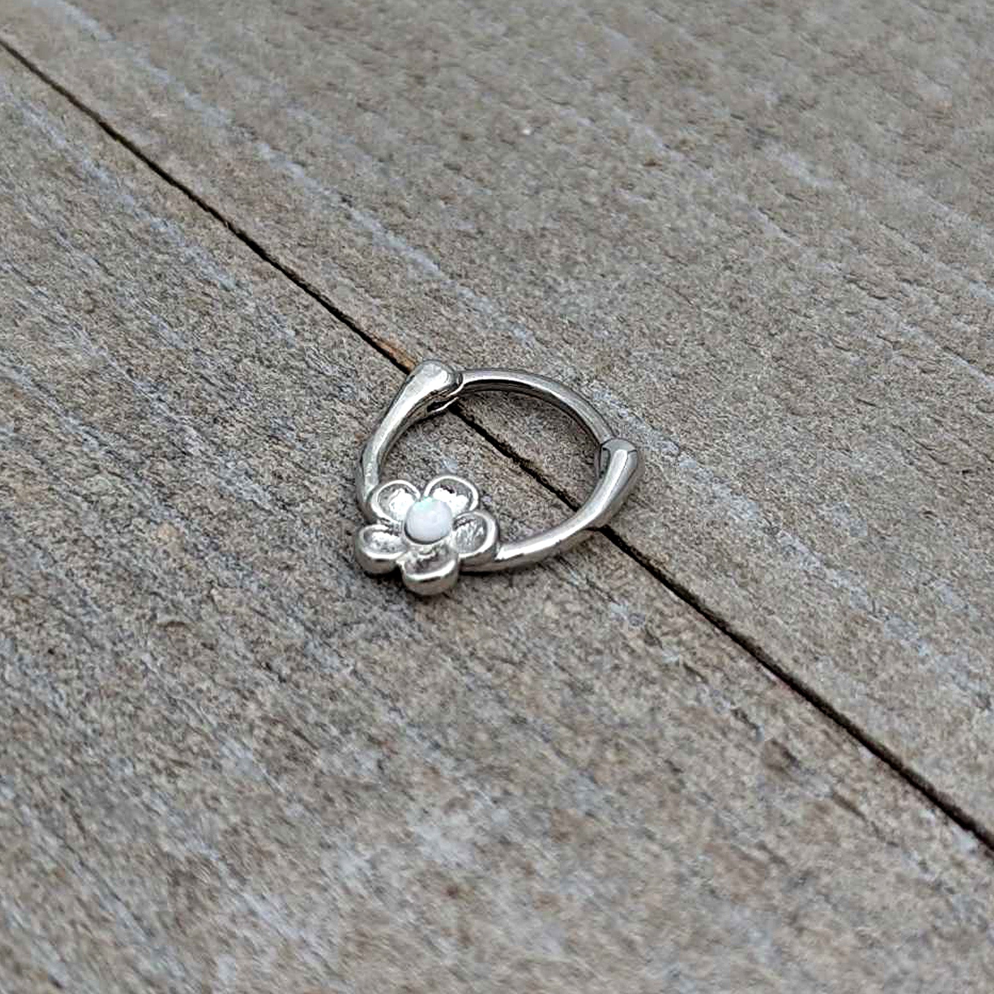 16G 5/16 White Faux Opal Sweetheart Flower Cartilage Clicker