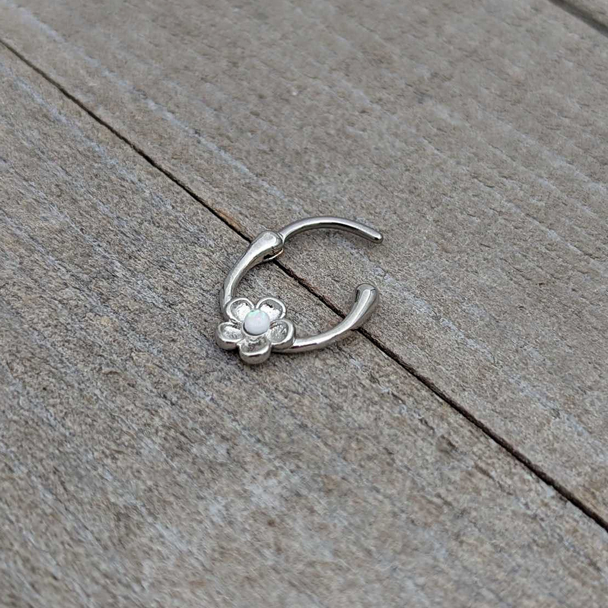 16G 5/16 White Faux Opal Sweetheart Flower Cartilage Clicker