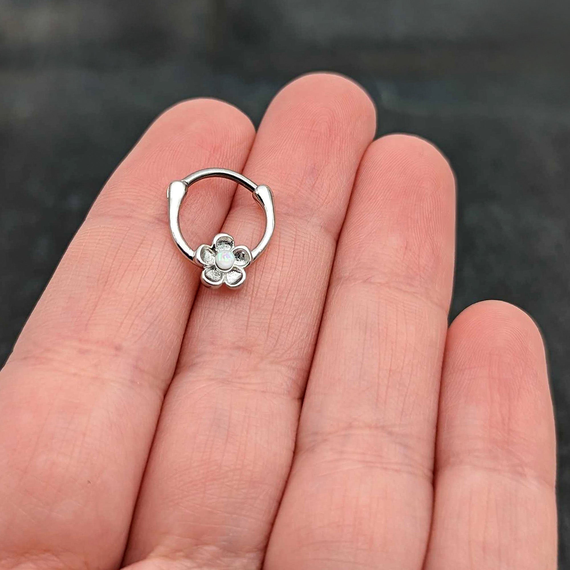 16G 5/16 White Faux Opal Sweetheart Flower Cartilage Clicker