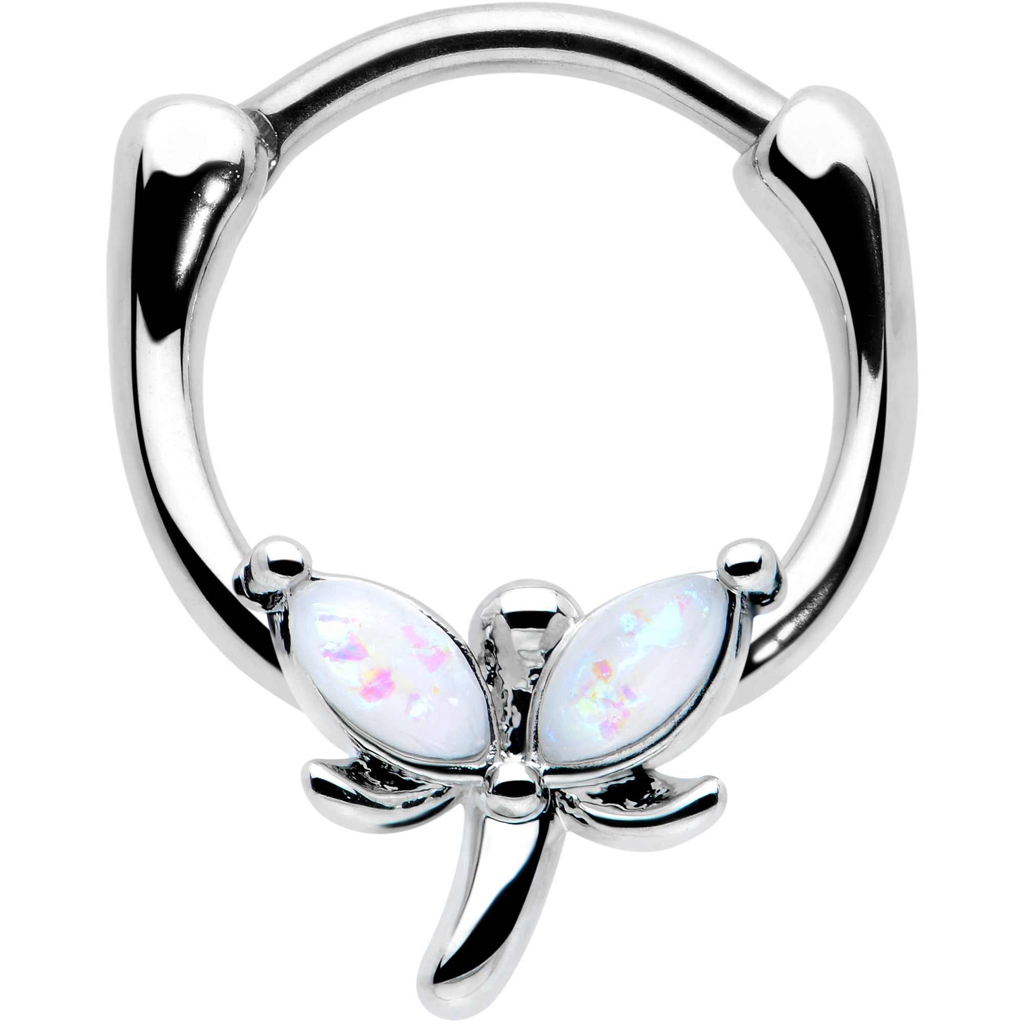 16 Gauge 5/16 White Faux Opal Simple Style Dragonfly Cartilage Clicker
