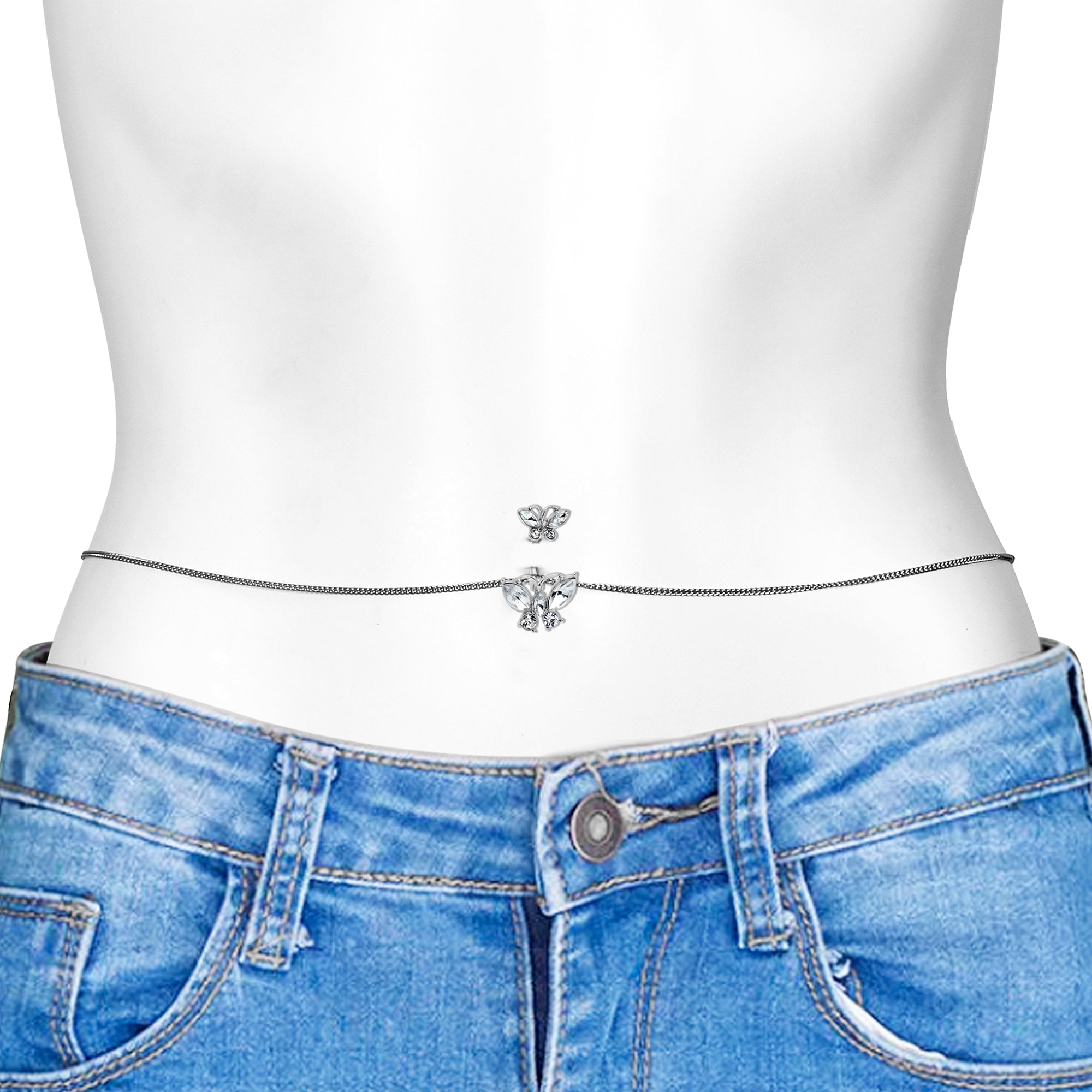 Clear Gem Butterfly Beauties Double Mount Belly Ring Belly Chain