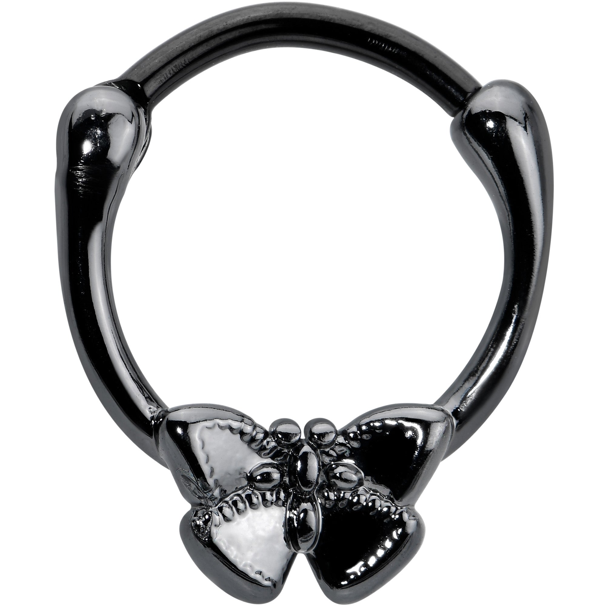 16G 3/8 Black Textured Simple Butterfly Cartilage Clicker