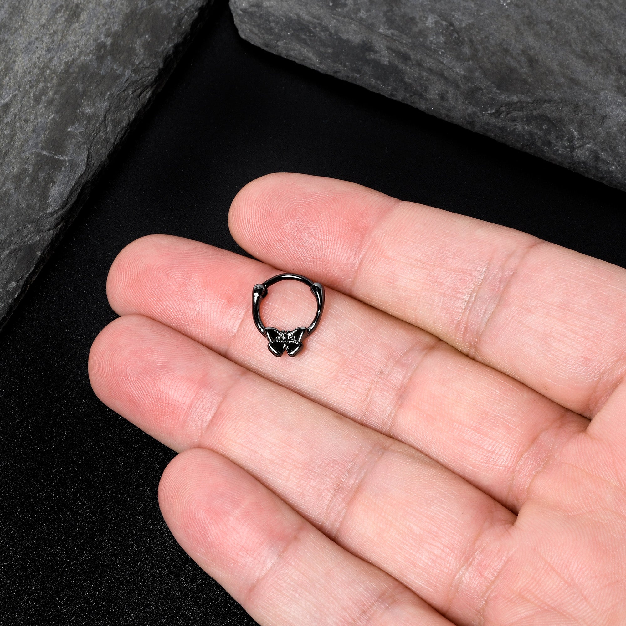 16G 3/8 Black Textured Simple Butterfly Cartilage Clicker