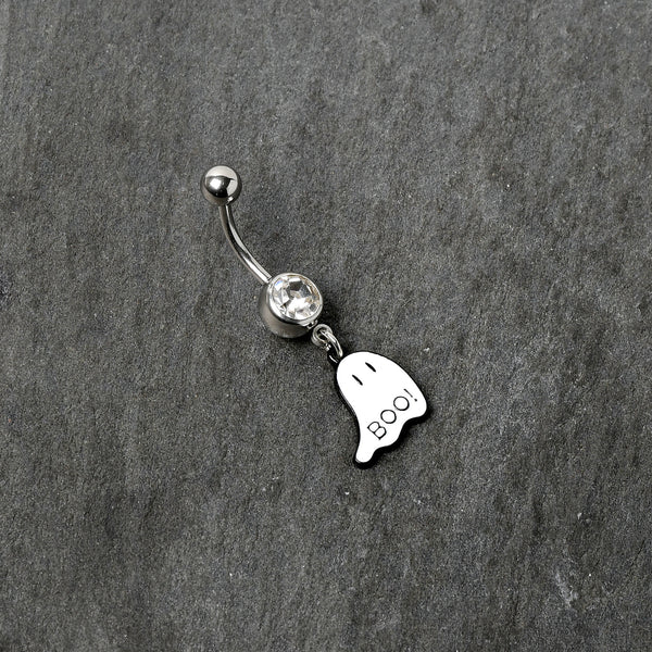 Clear Gem White Ghost Glow in the Dark Halloween Dangle Belly Ring