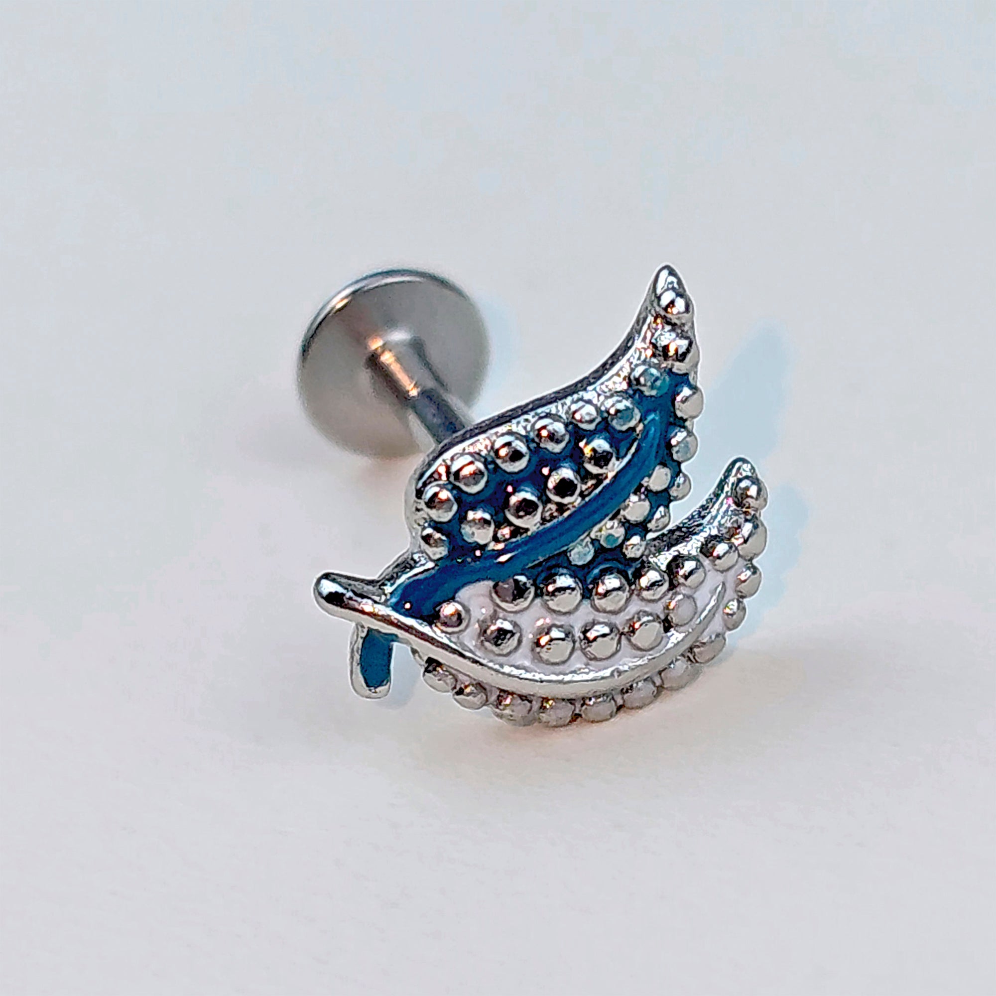 16G 5/15 Lovely Leaves Blue Labret Monroe Tragus