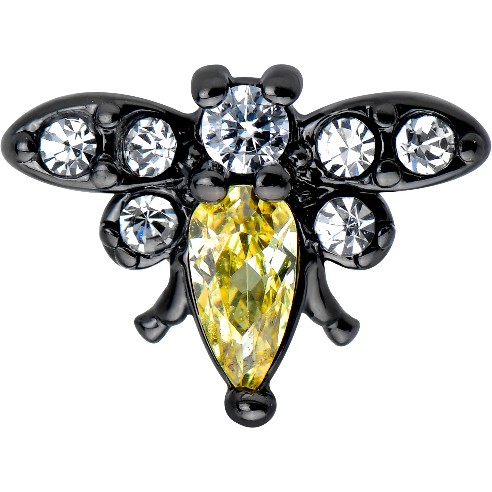 Clear Yellow Gem Black Butterfly Barbell Tongue Ring