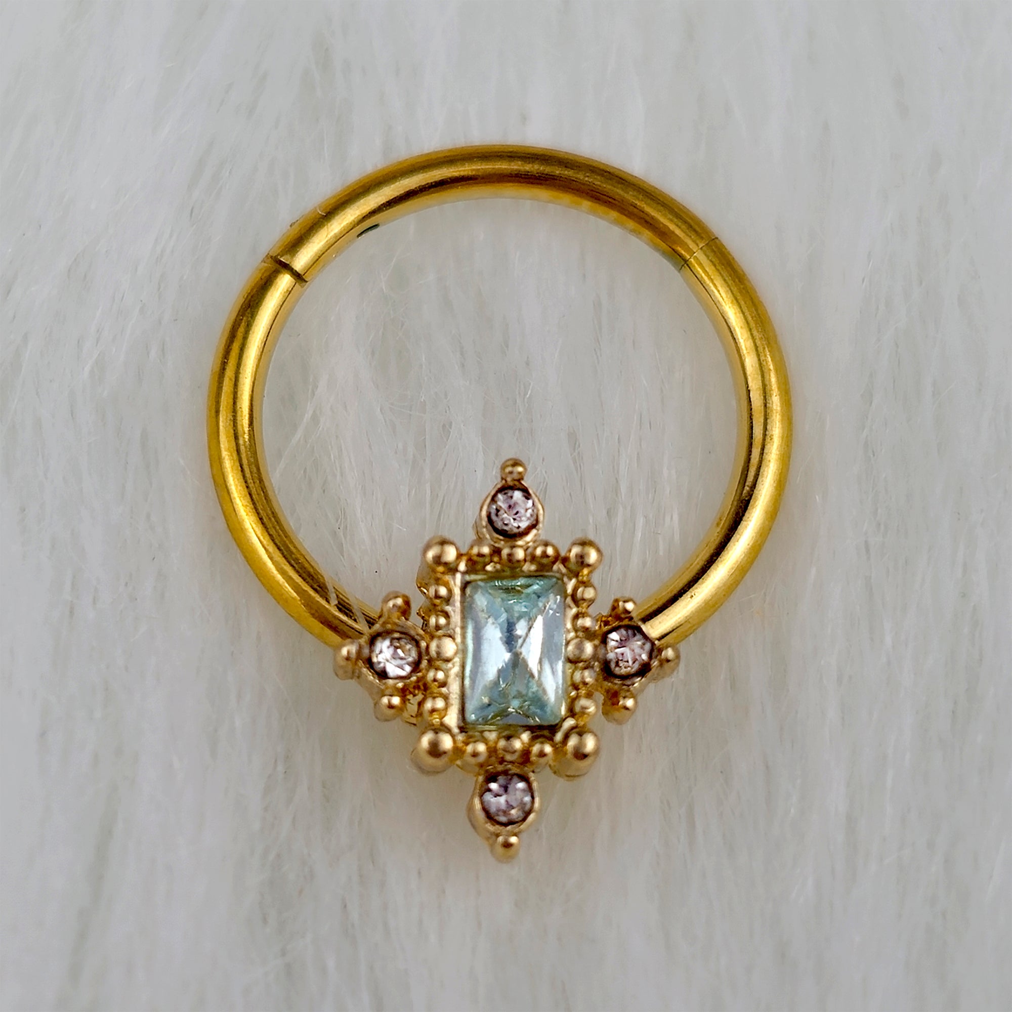 16G 3/8 Clear Gem Gold Tone Regal Seal Hinged Segment Ring