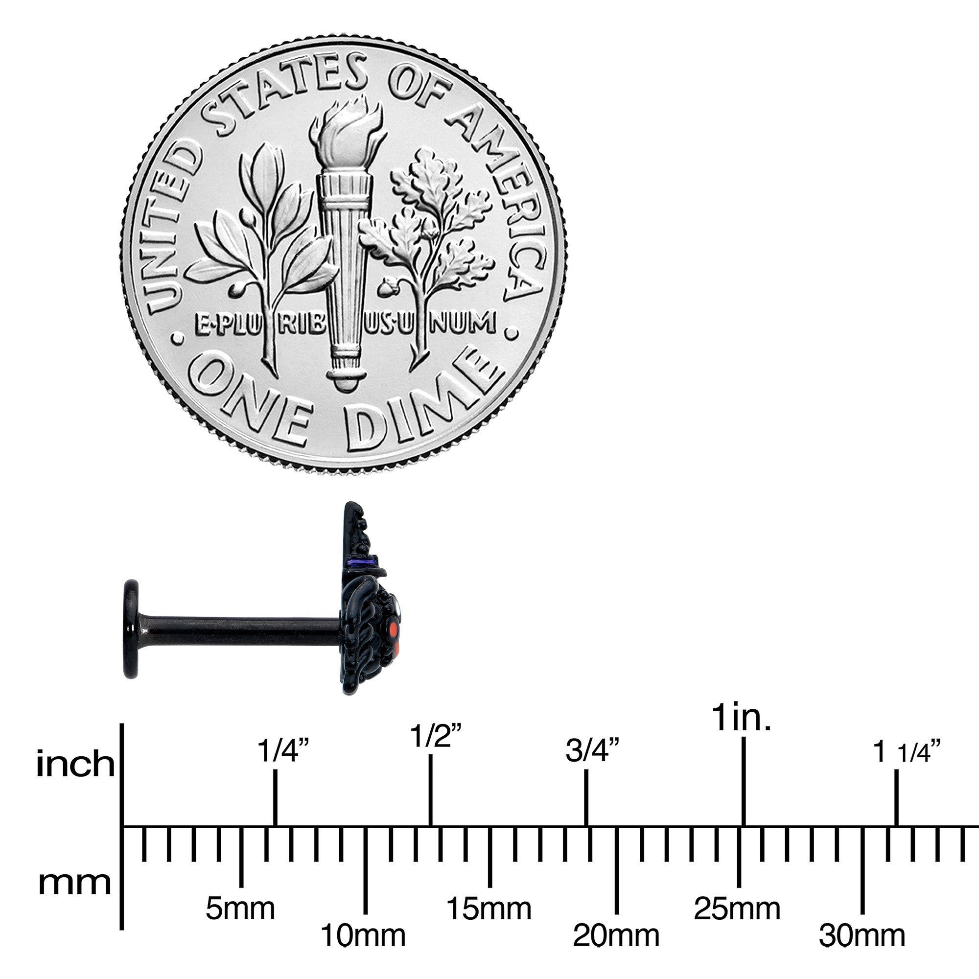 16G 5/16 Black Halloween Witch Smiling Spider Labret Monroe Tragus