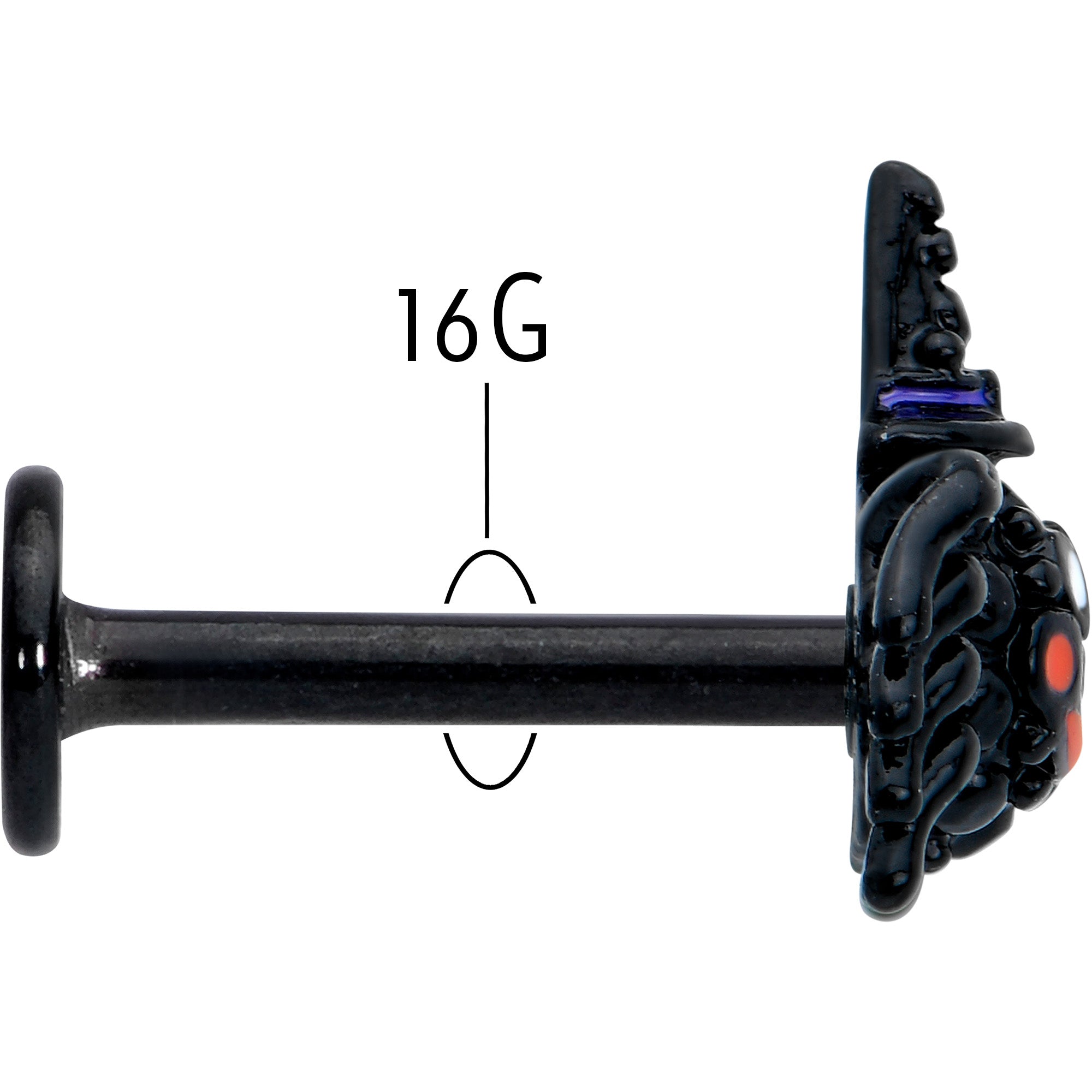 16G 5/16 Black Halloween Witch Smiling Spider Labret Monroe Tragus