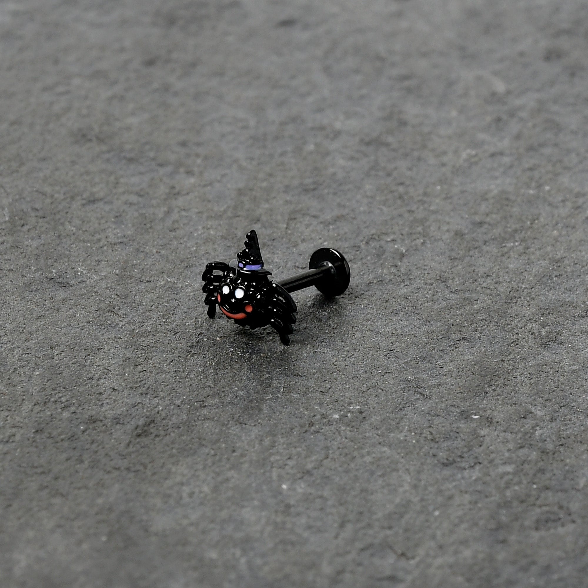 16G 5/16 Black Halloween Witch Smiling Spider Labret Monroe Tragus