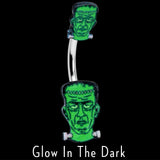 Frankenstein Head Green Glow in the Dark Double Mount Belly Ring