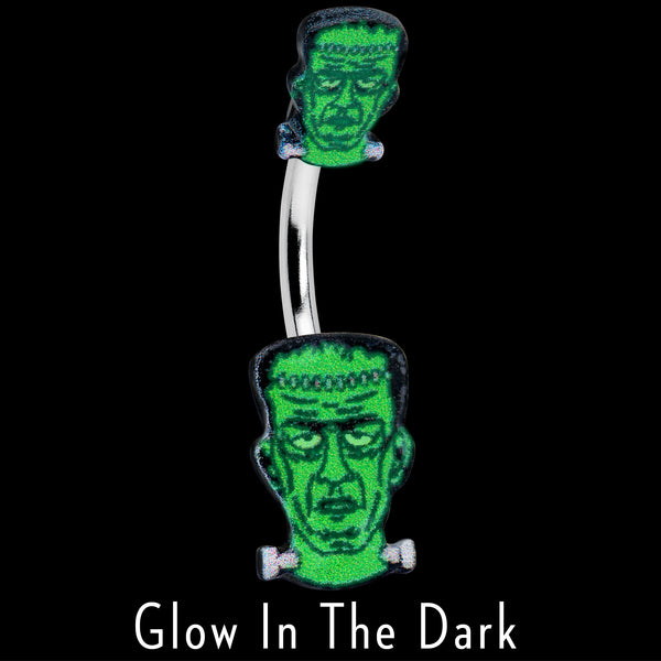 Frankenstein Head Green Glow in the Dark Double Mount Belly Ring