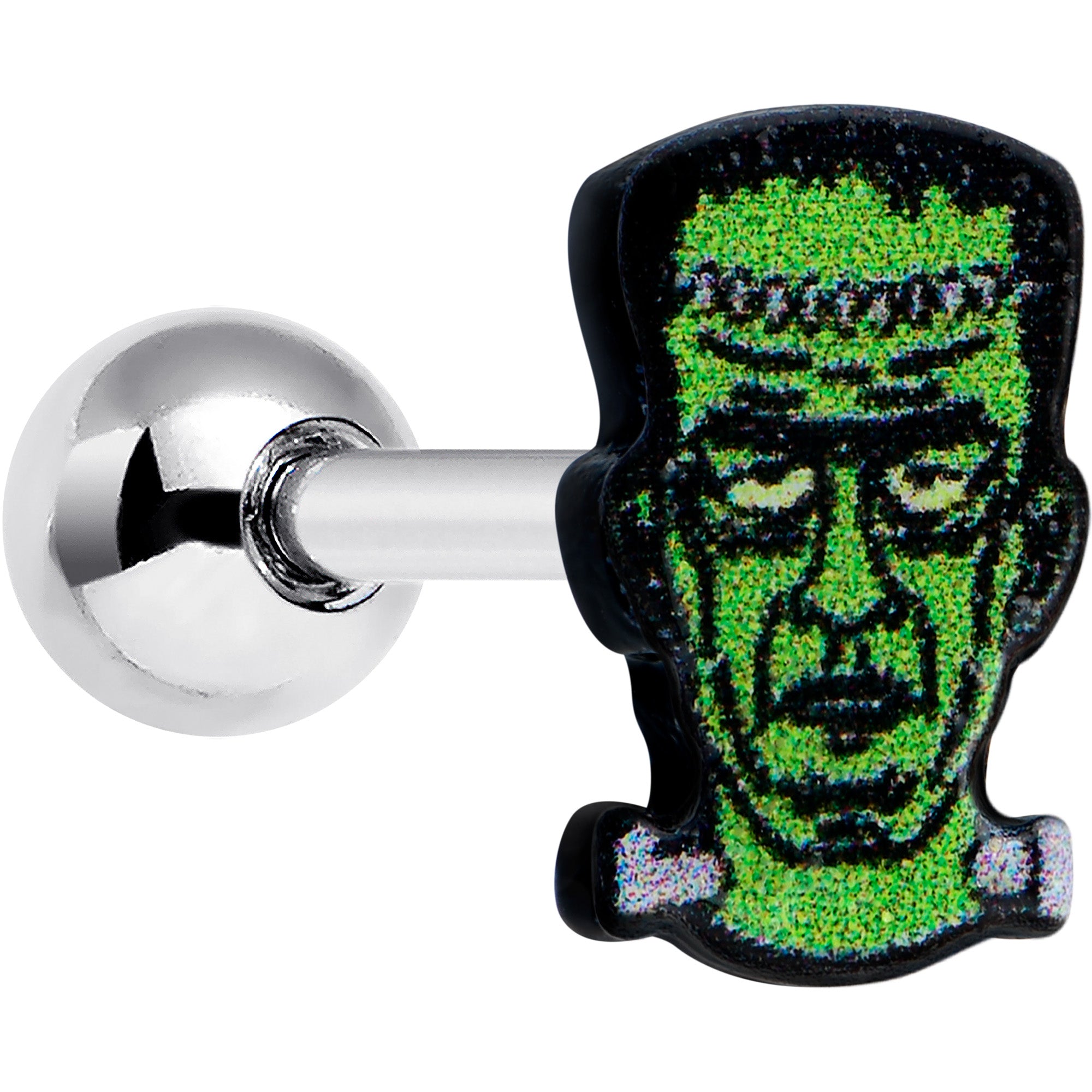 16G 1/4 Frankenstein Head Green Glow in the Dark Cartilage Earring