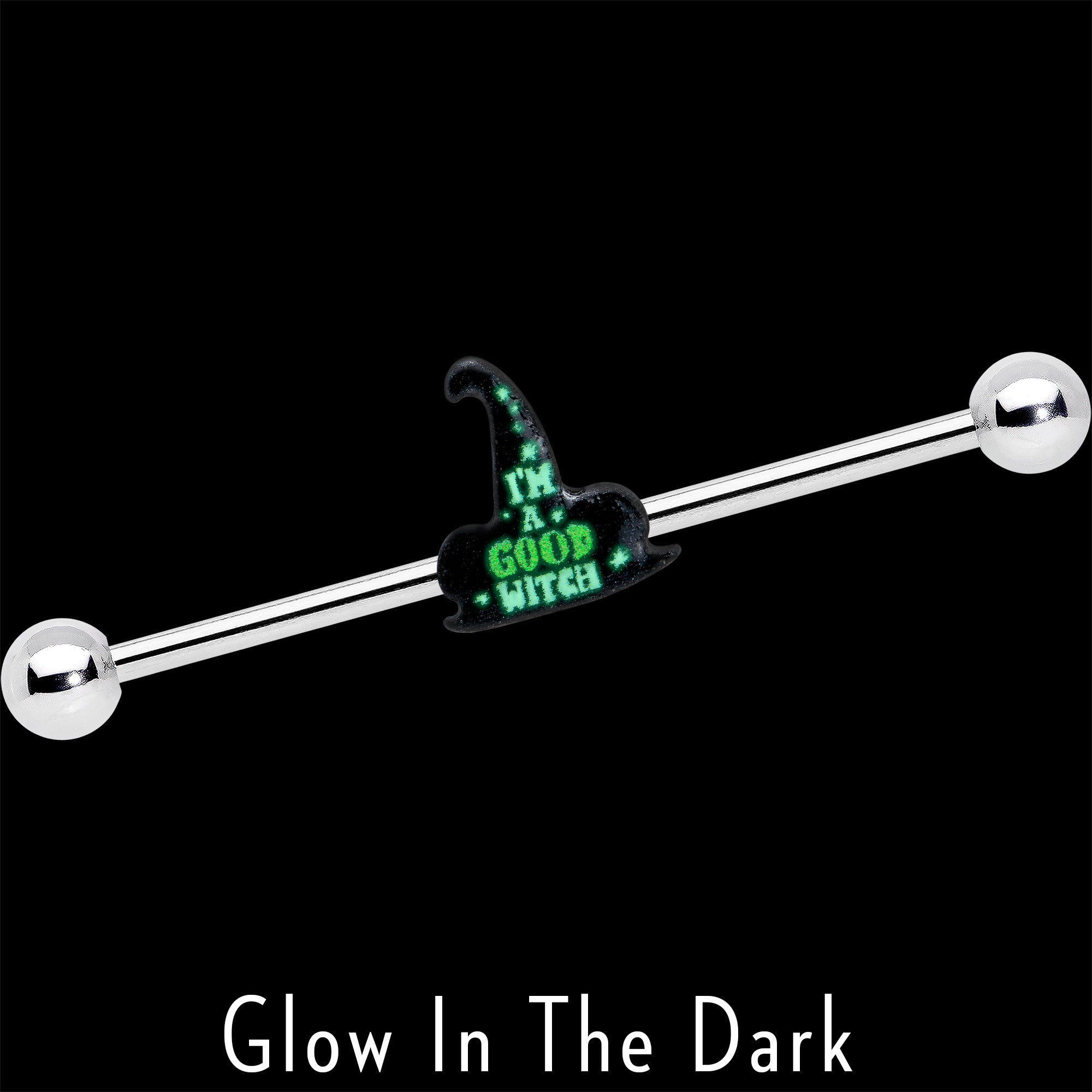 14G Good Witch Hat Glow the Dark Halloween Industrial Barbell 38mm