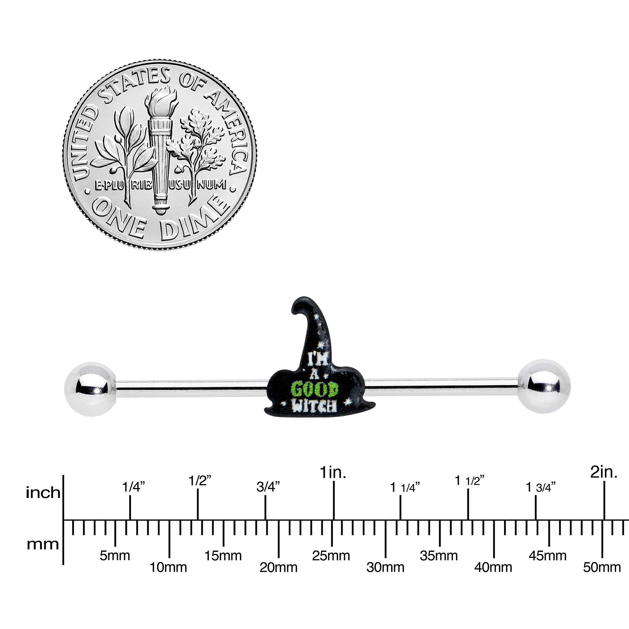14G Good Witch Hat Glow the Dark Halloween Industrial Barbell 38mm