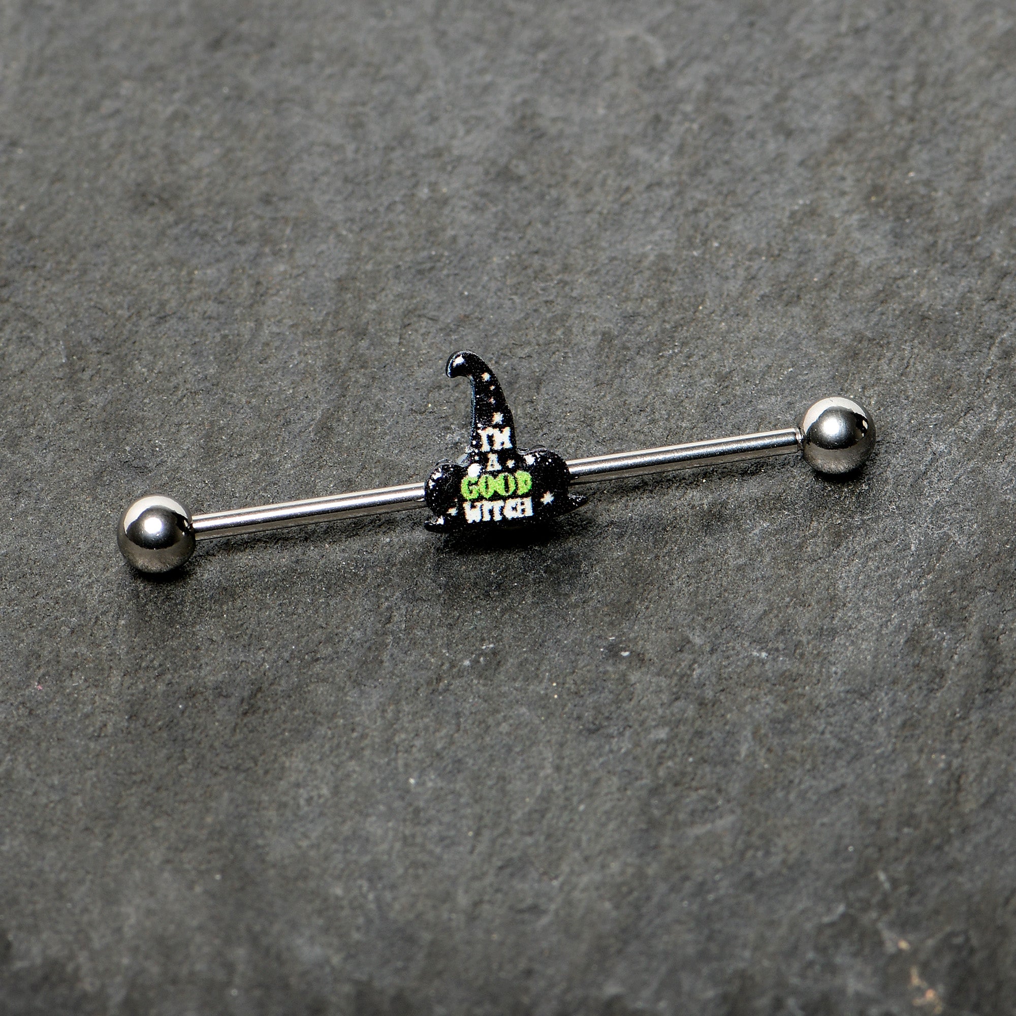14G Good Witch Hat Glow the Dark Halloween Industrial Barbell 38mm