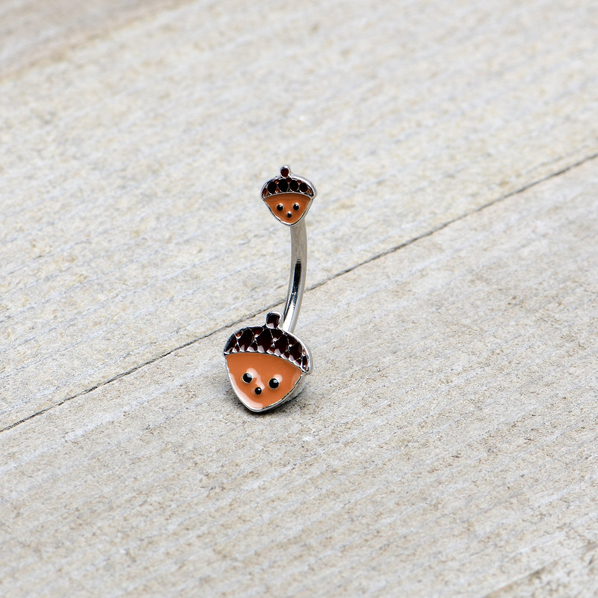 Autumn Acorn Face Brown Fall Double Mount Belly Ring
