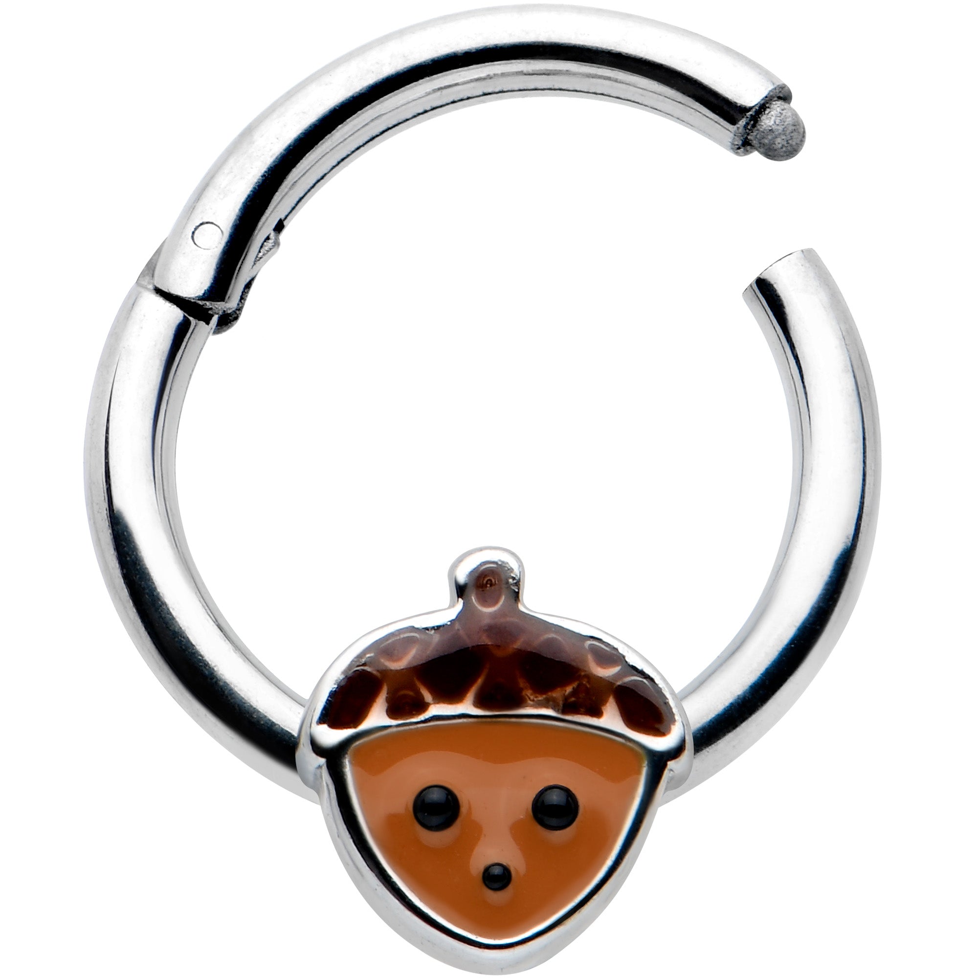 16G 5/16 Fall Acorn Face Brown Autumn Hinged Segment Ring