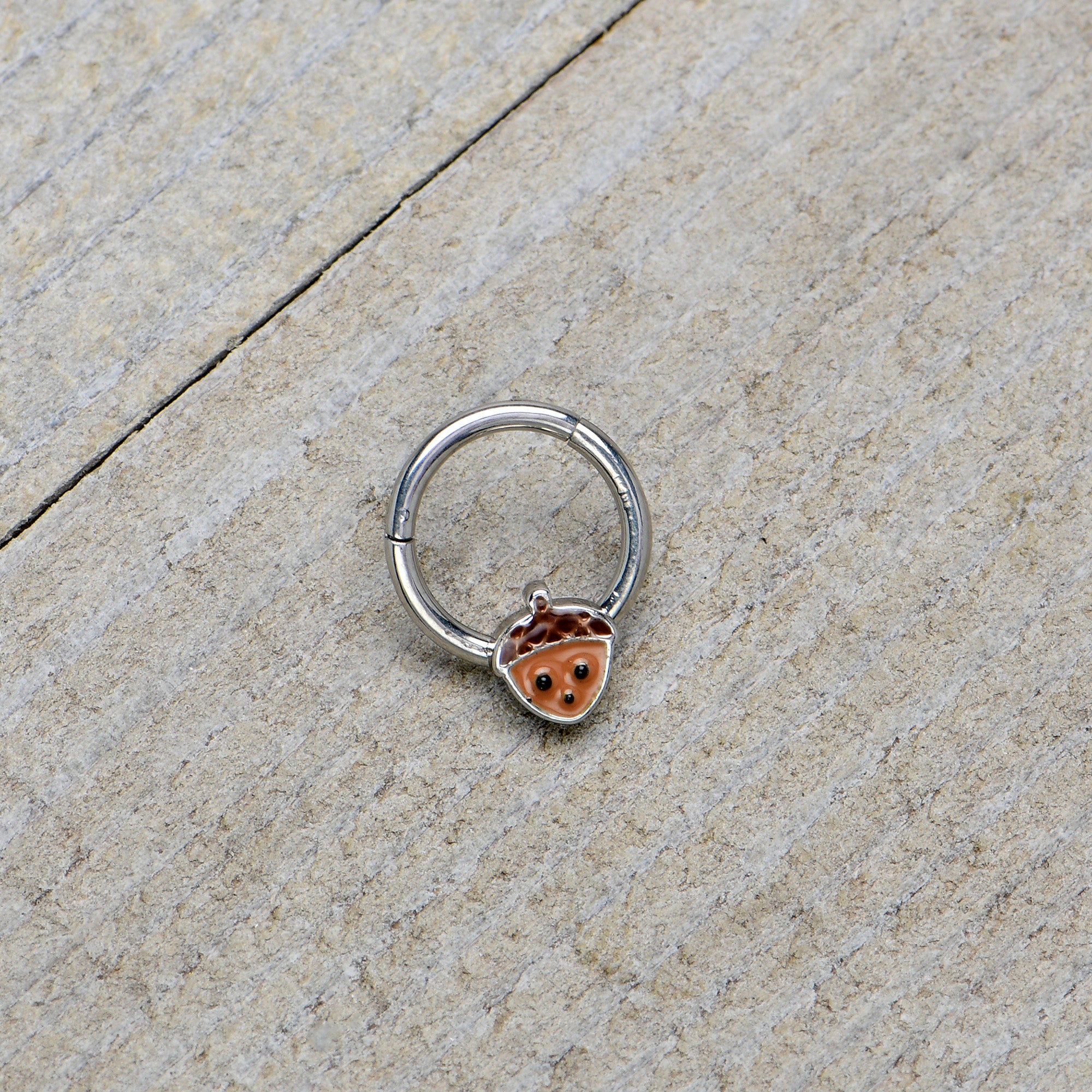 16G 5/16 Fall Acorn Face Brown Autumn Hinged Segment Ring