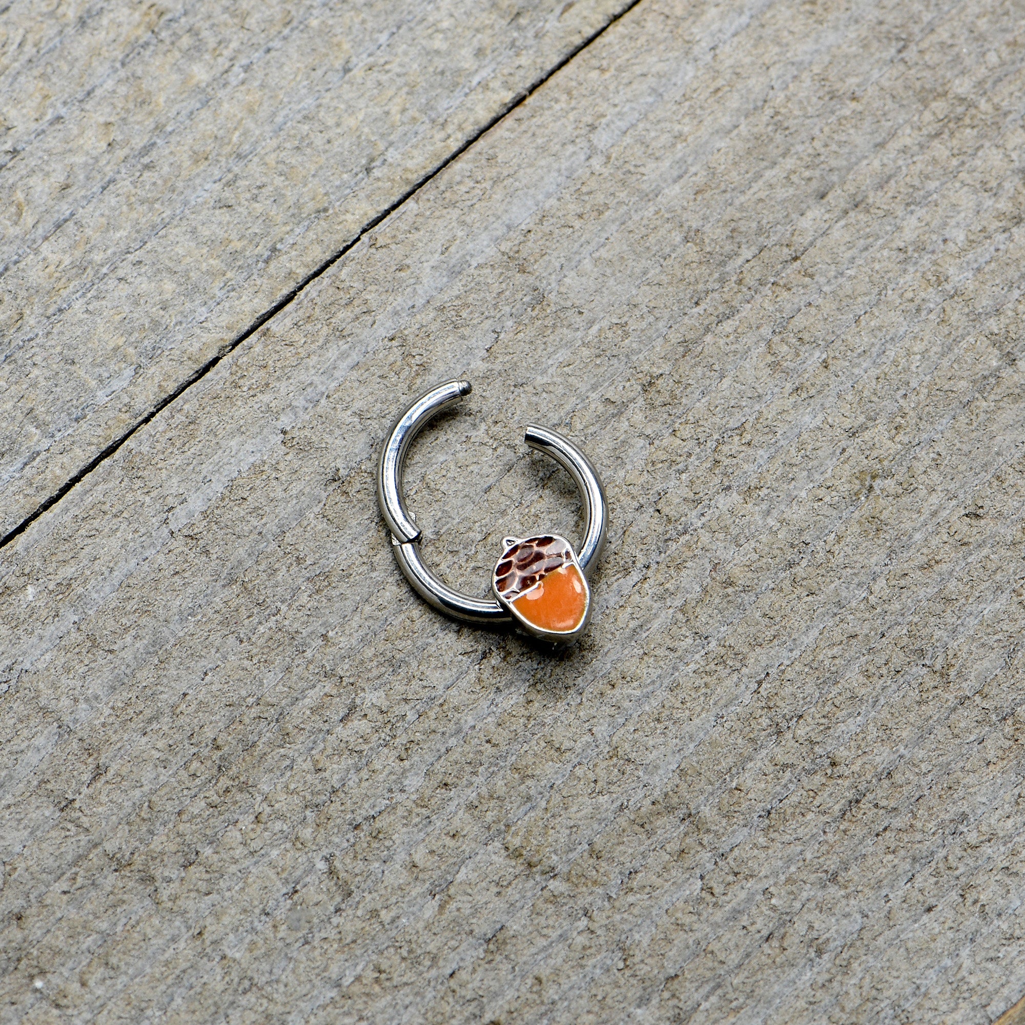 16 Gauge 3/8 Autumn Acorn Orange Brown Hinged Segment Ring