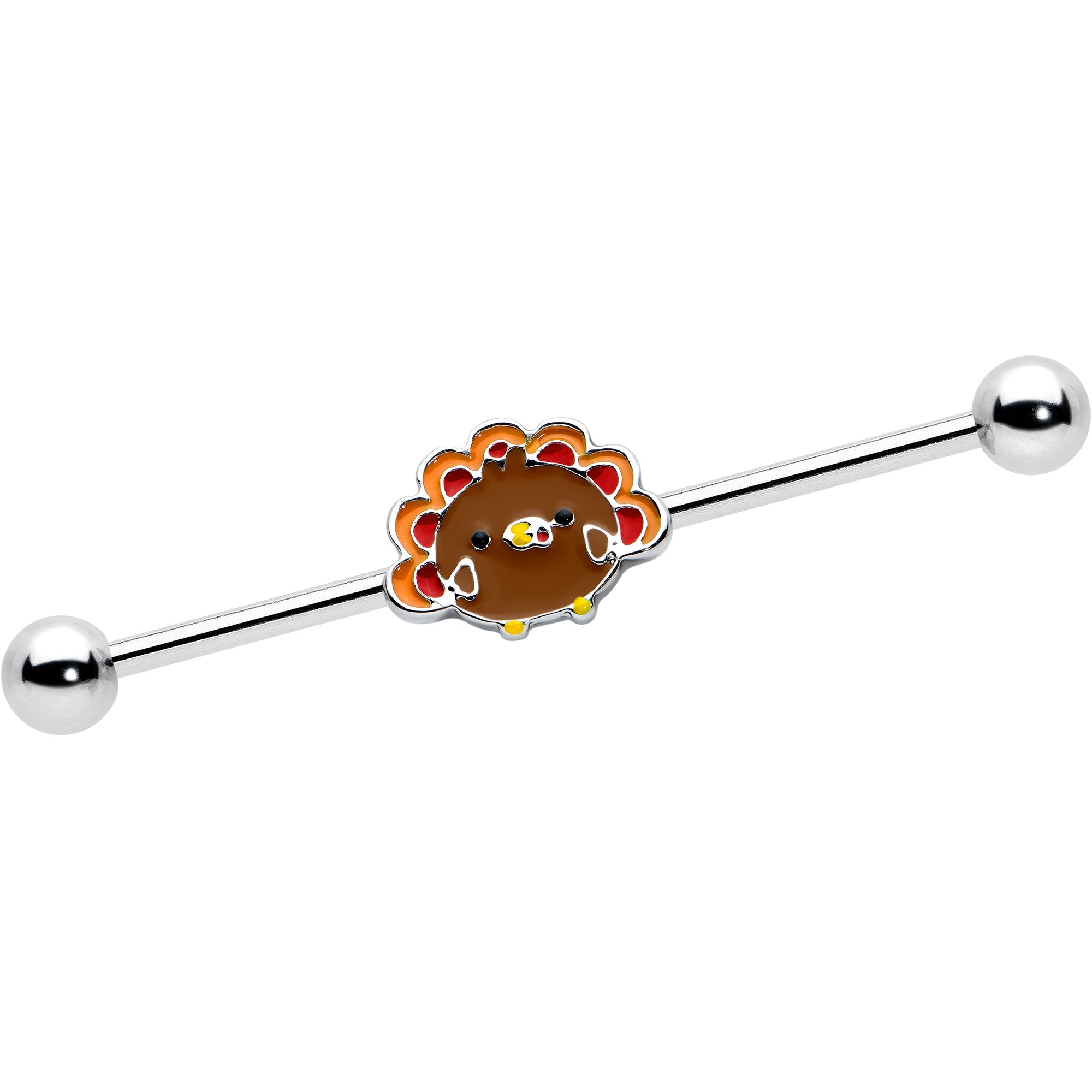 14G Cute Colorful Turkey Thanksgiving Industrial Barbell 38mm