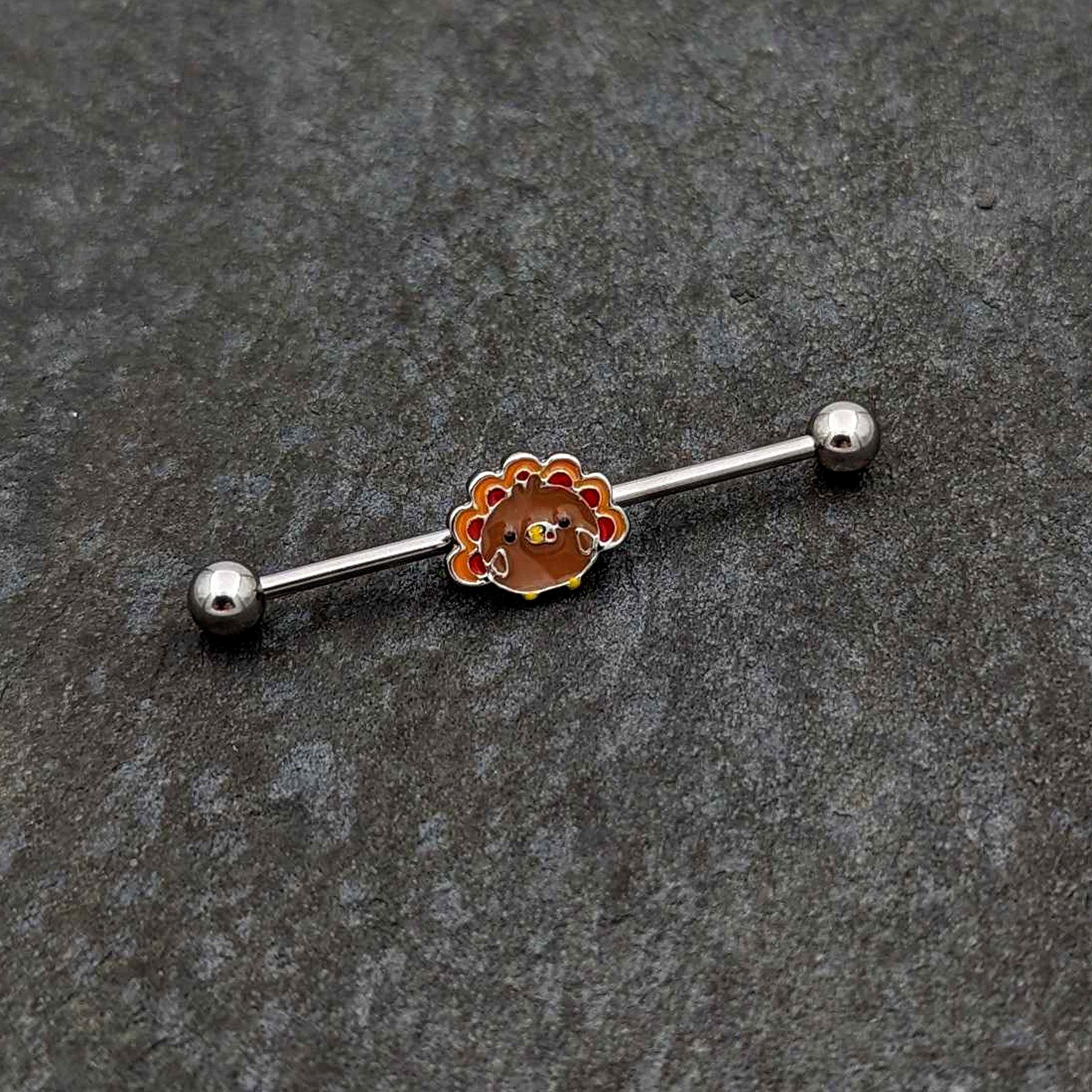 14G Cute Colorful Turkey Thanksgiving Industrial Barbell 38mm
