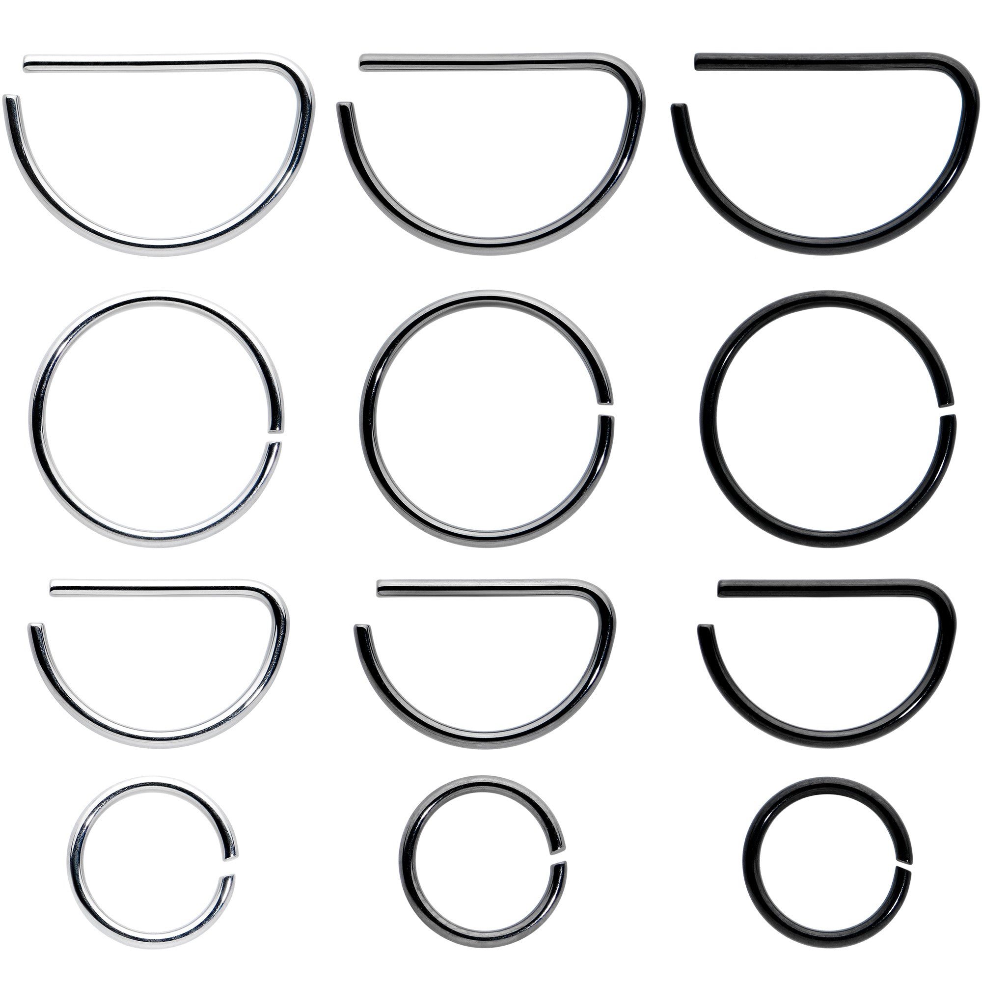 20G 12 Pack ASTM F-136 Implant Grade Titanium Nose Hoop D Shaped Septum Ring and Cartilage Ear Hoop Earring Set
