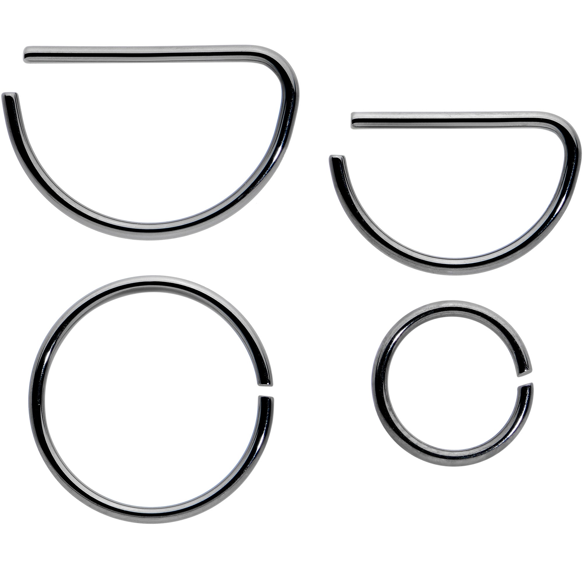 20 Gauge 12 Pack ASTM F-136 Implant Grade Titanium Nose Hoop D Shaped Septum Ring and Cartilage Ear Hoop Earring Set