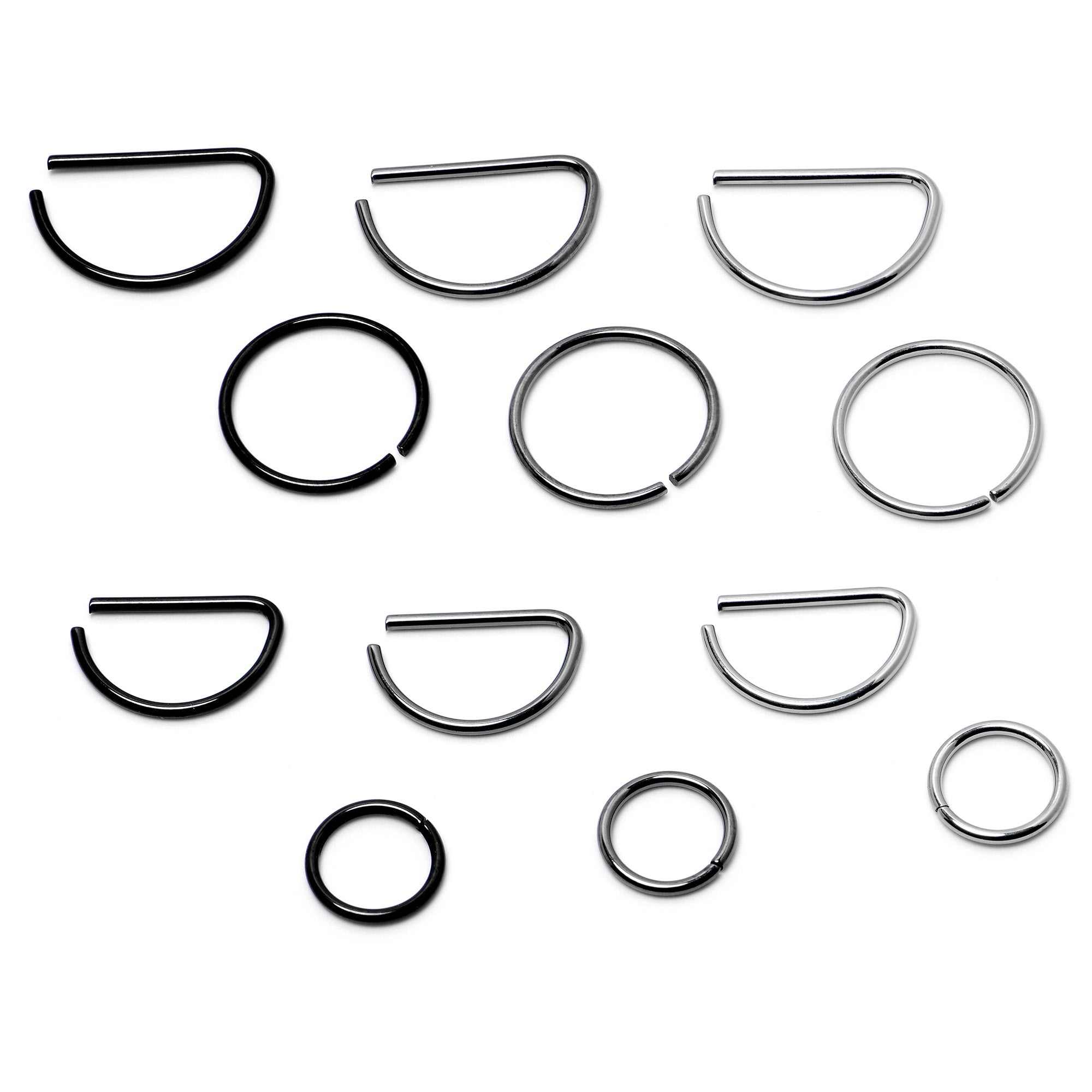20G 12 Pack ASTM F-136 Implant Grade Titanium Nose Hoop D Shaped Septum Ring and Cartilage Ear Hoop Earring Set