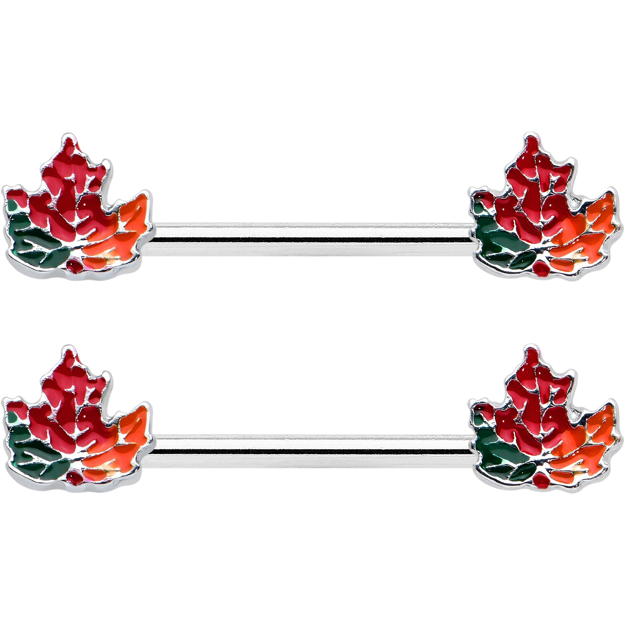 14G 9/16 Autumn Tricolor Maple Leaf Barbell Nipple Ring Set