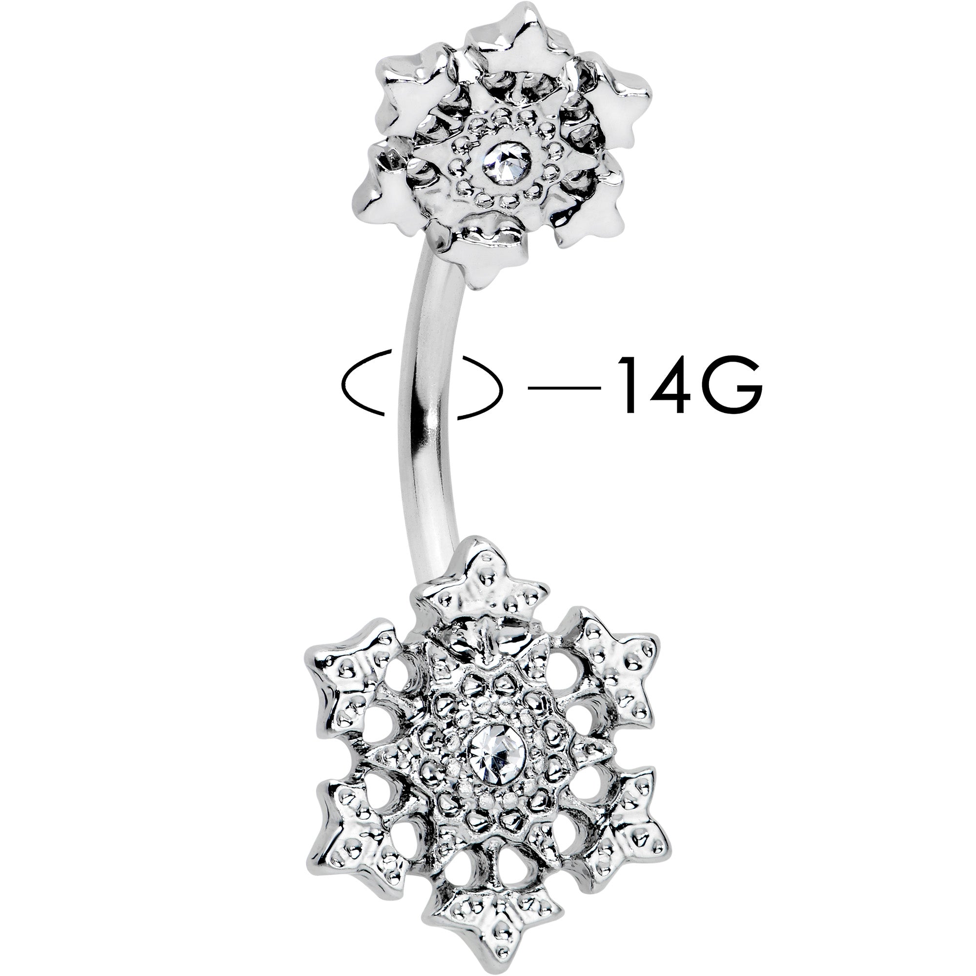 Clear Gem Filigree Winter Snowflakes Double Mount Belly Ring