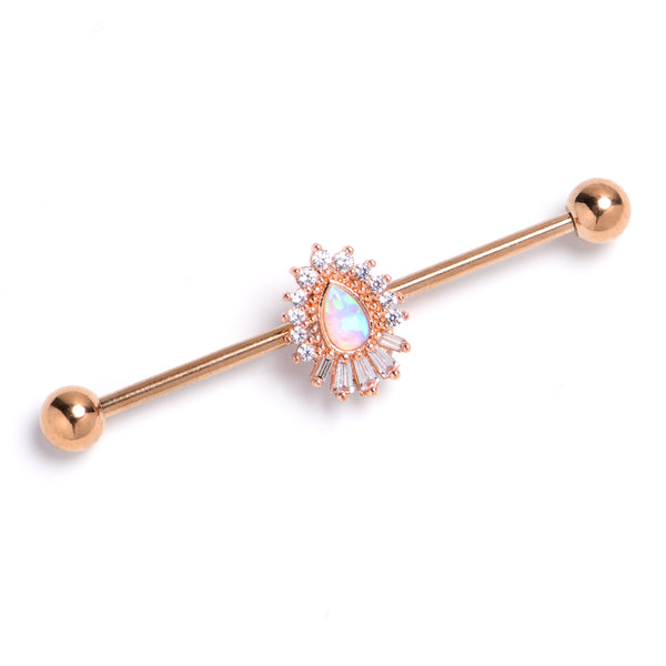 14 Gauge White Synthetic Opal Rose Gold Tone Swank Industrial Barbell 38mm
