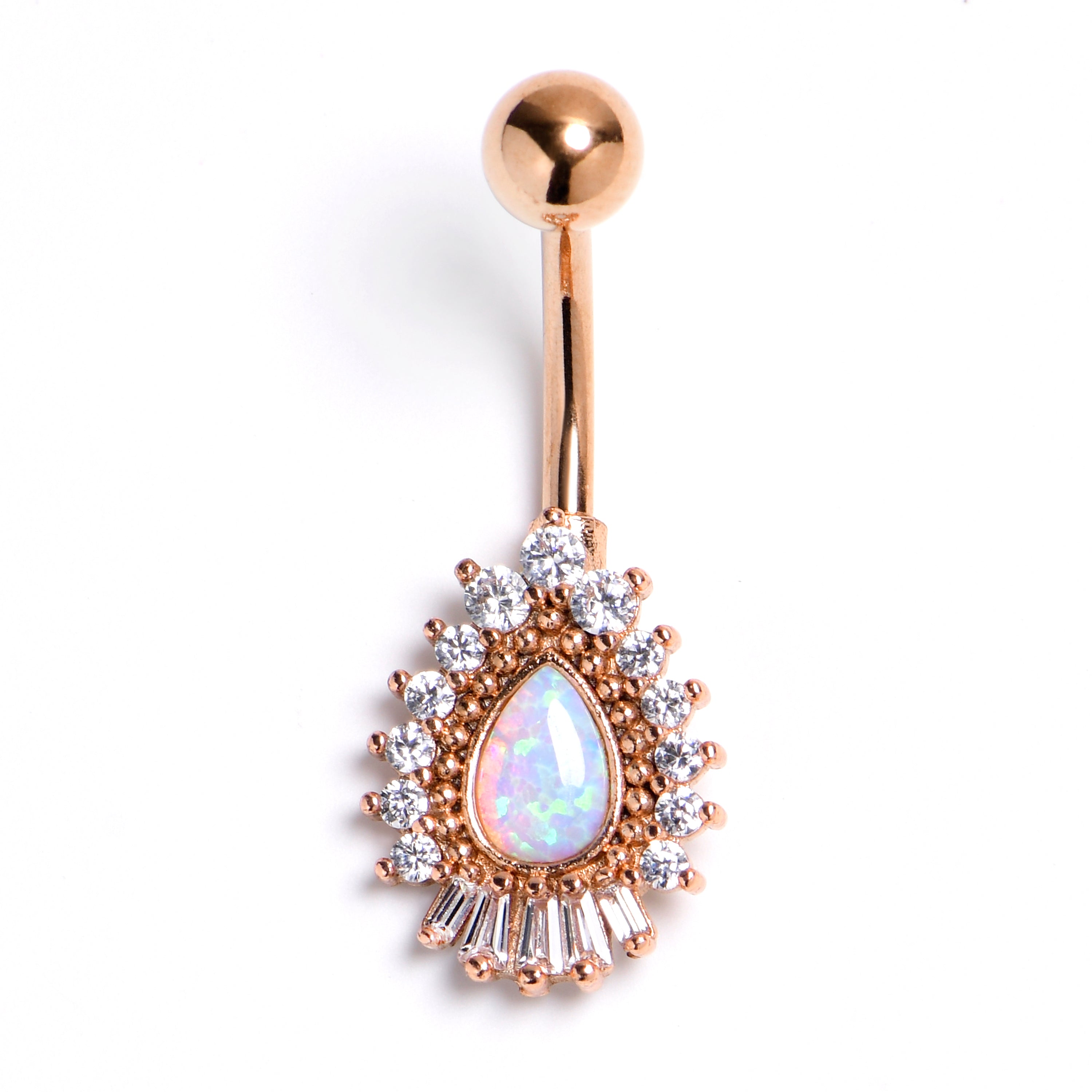White Synthetic Opal Rose Gold Tone Swank Belly Ring