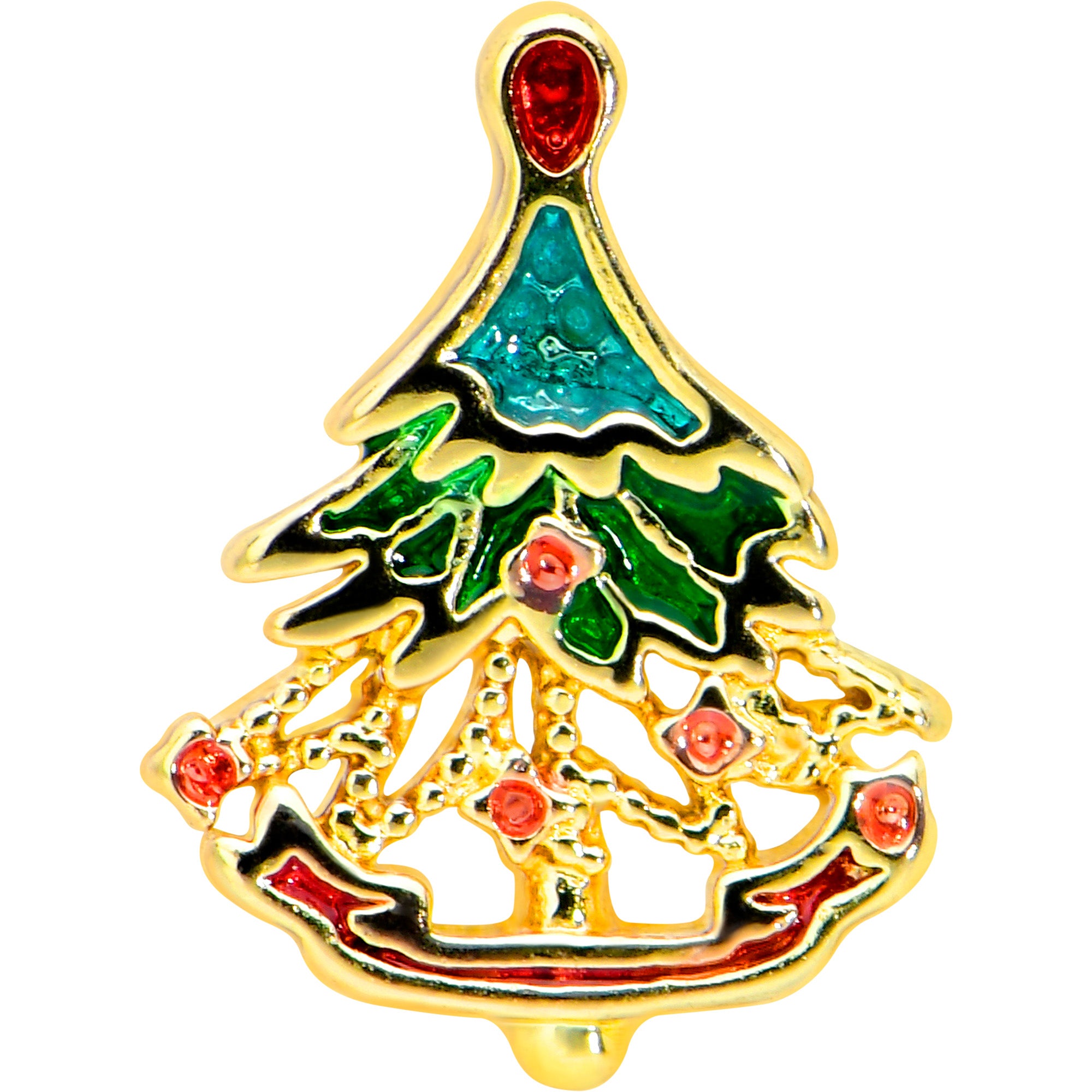 16 Gauge 1/4 Red Gem Gold Tone Deco Holiday Tree Cartilage Earring