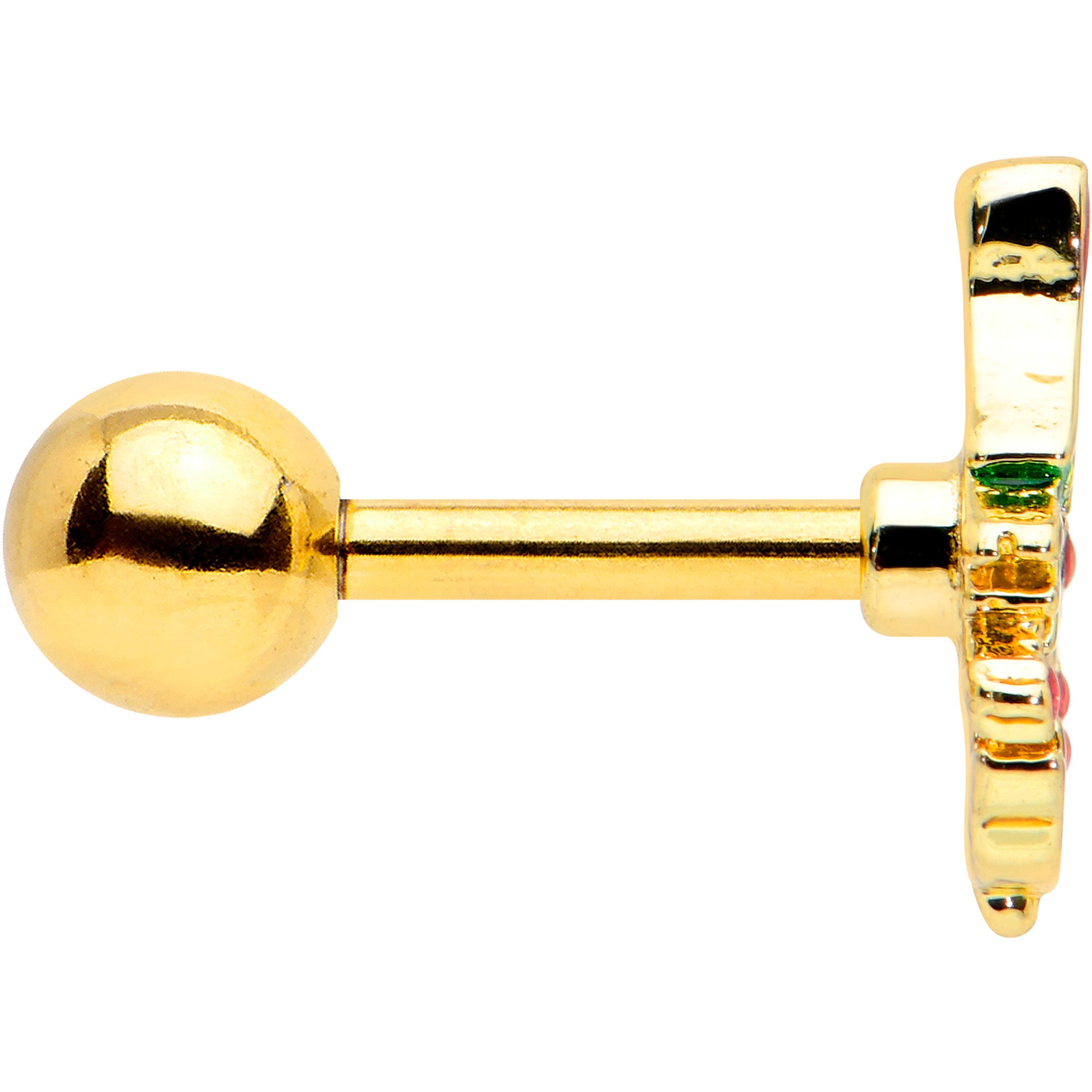 16G 1/4 Red Gem Gold Tone Deco Holiday Tree Cartilage Earring