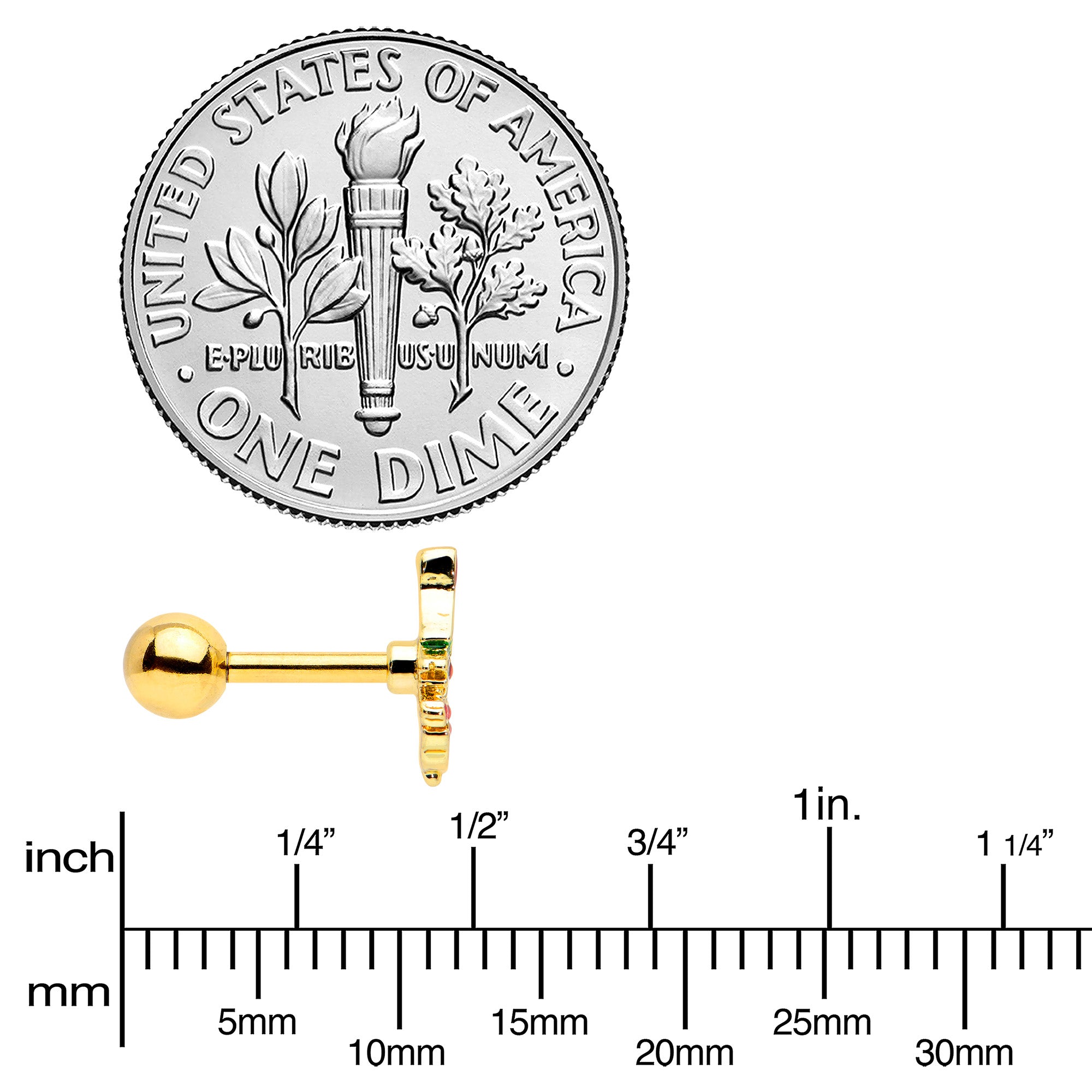 16G 1/4 Red Gem Gold Tone Deco Holiday Tree Cartilage Earring